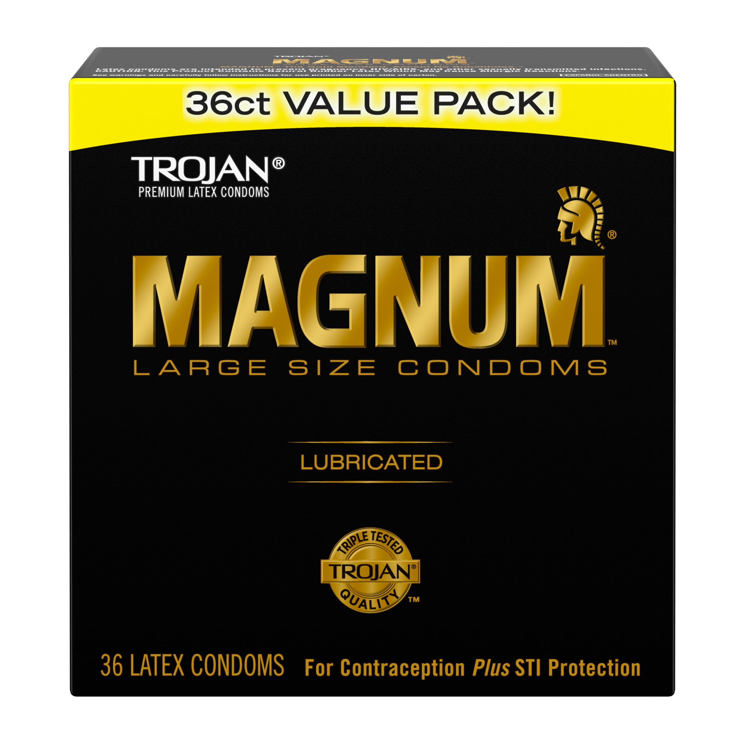 TROJAN Magnum Lubricated Large Condoms, Comfortable and Smooth Lubricated, America's Number One Condom, 36 Count Pack