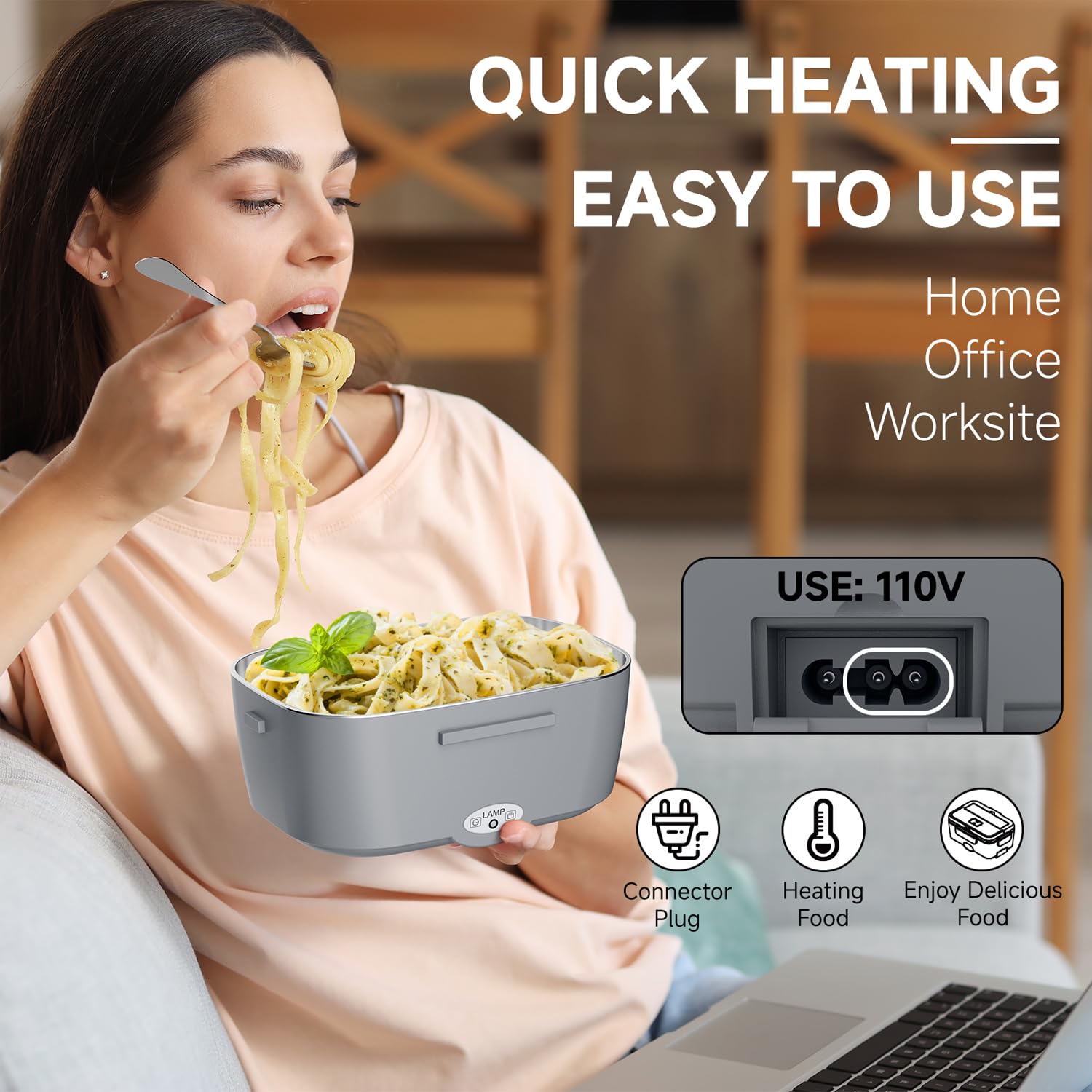Electric Lunch Box for Adults - 80W Fast Heated Lunch Box for Men&Women with Dual 1.5L Stainless Steel Containers Fast Heating Portable Food Warmer for Car&Truck lonchera eléctrica portátil