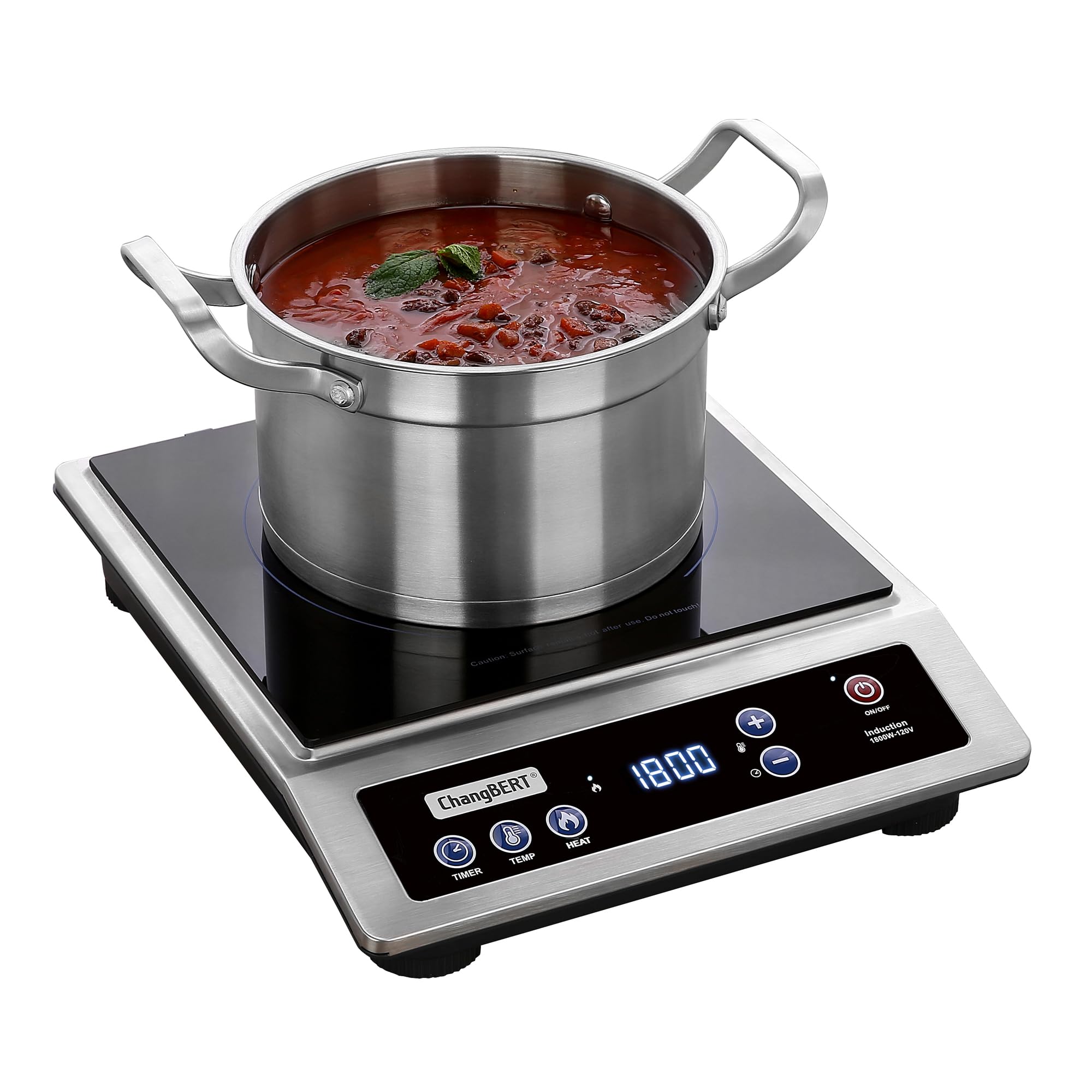 ChangBERT Induction Cooktop, Commercial Grade Portable Cooker, Large 8" Heating Coil, Premium Stainless Steel Countertop Burner with NSF Certified, 10 Hours Timer Powerful 1800W Professional Hot Plate