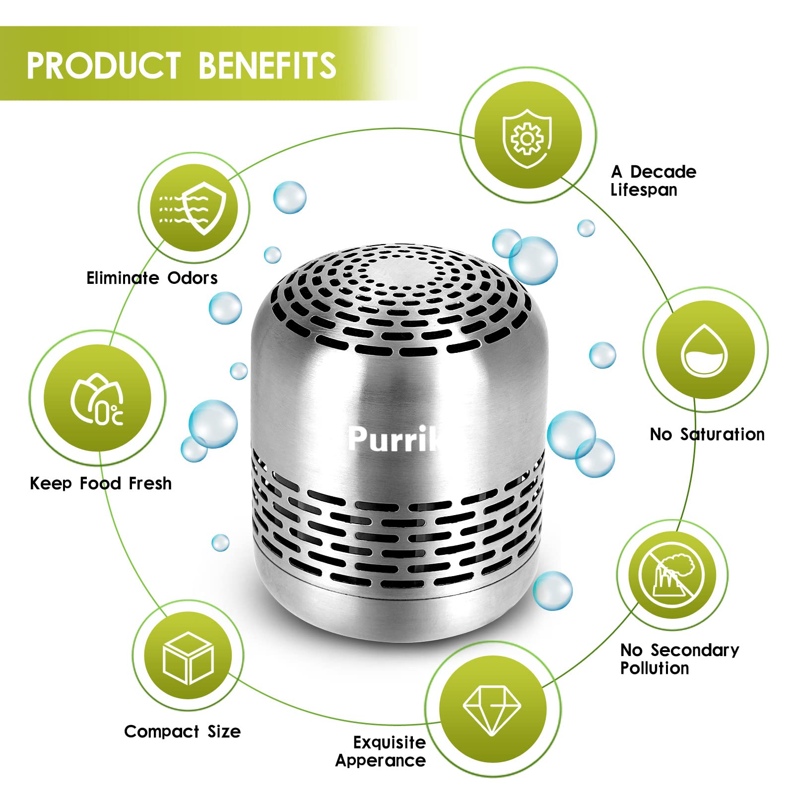 Purriko Refrigerator Deodorizer,Lasts for 10 Years,Refrigerator Odor Eliminator,Fridge Deodorizer,More Effective Than Baking Soda Bamboo Air Purifying Bags