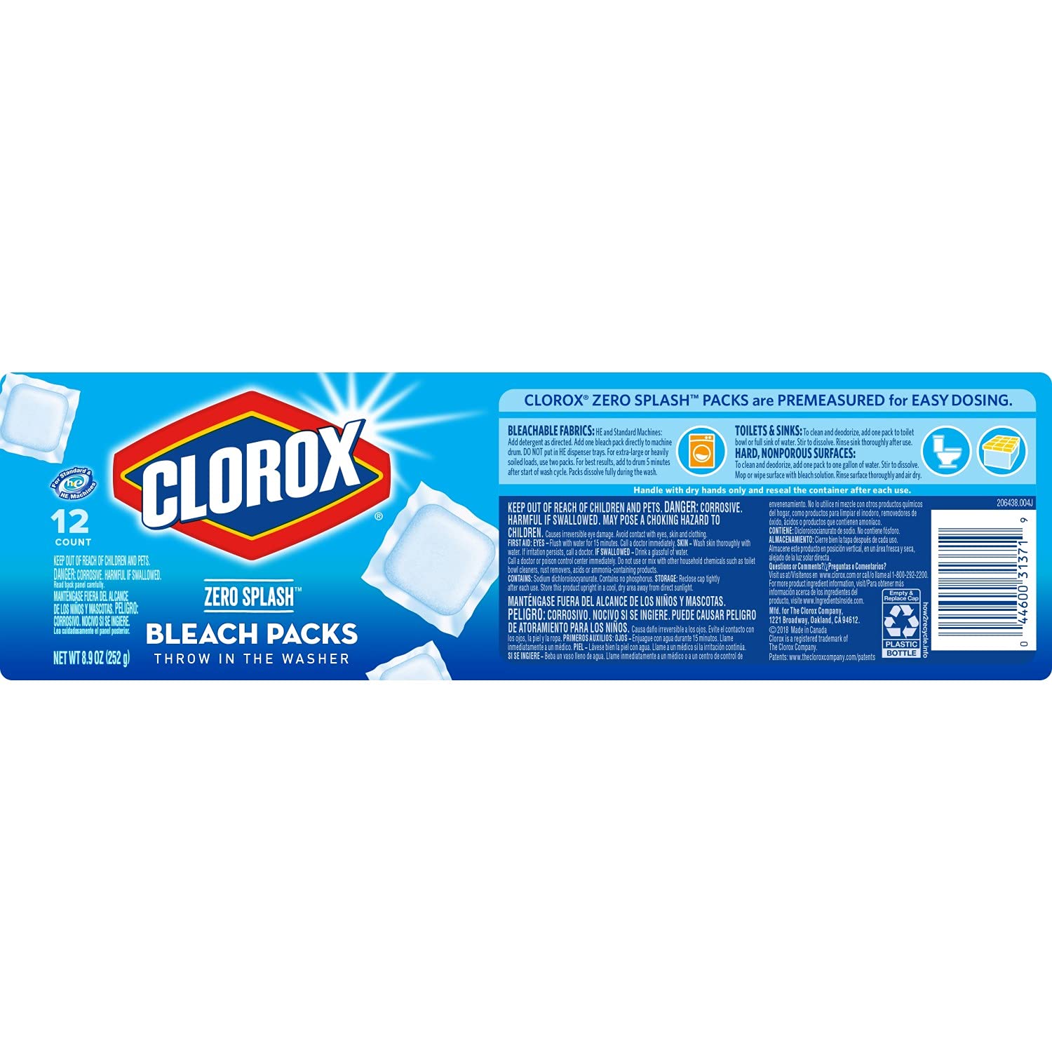 CLOROX Zero Splash Bleach Packs - Laundry Pods, 4 Pack