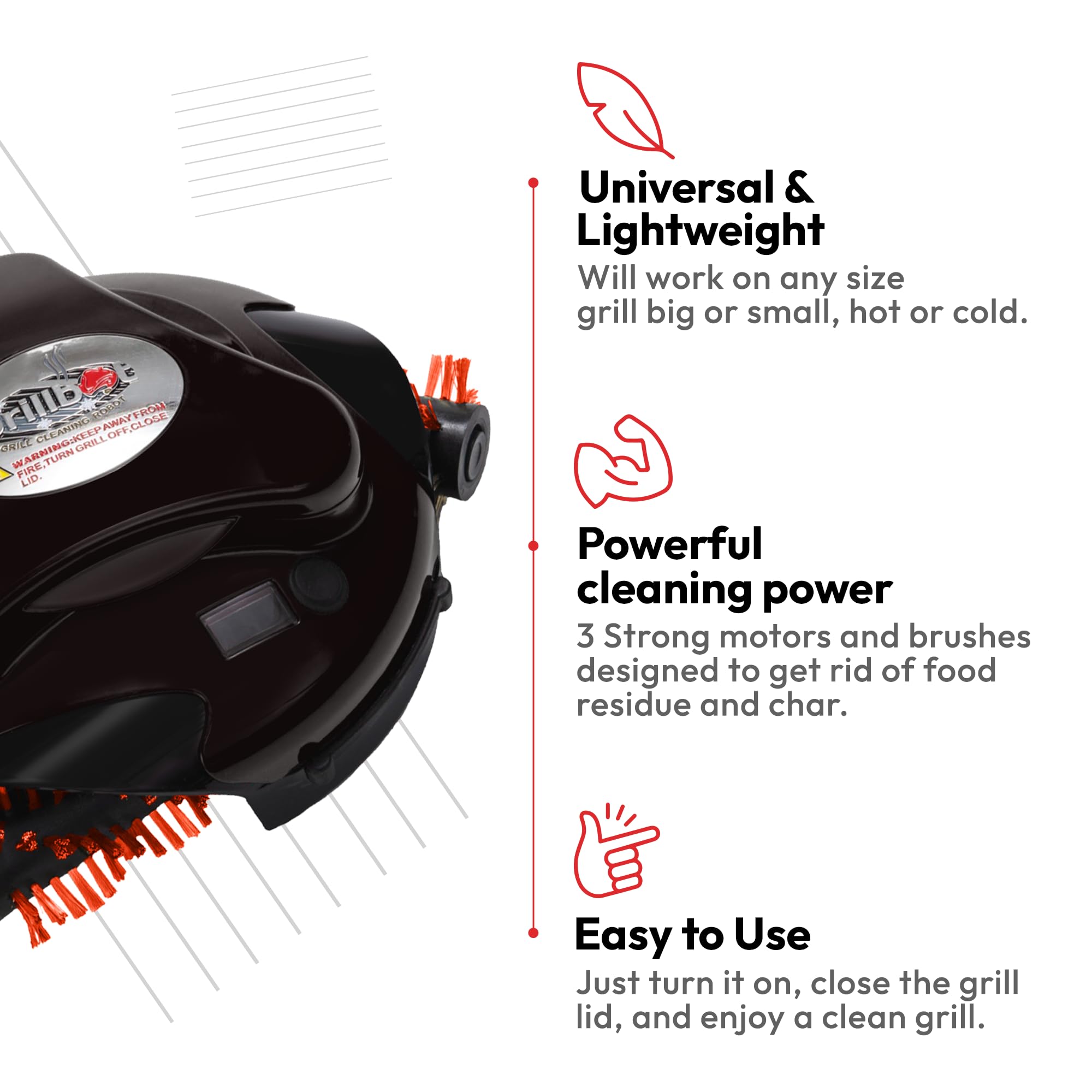 Grillbot Automatic Grill Cleaning Robot with Nylon Brushes, BBQ Grill Cleaner, Grill Brush, Grill Scraper, BBQ Accessories (Red Grillbot + Carry Case)