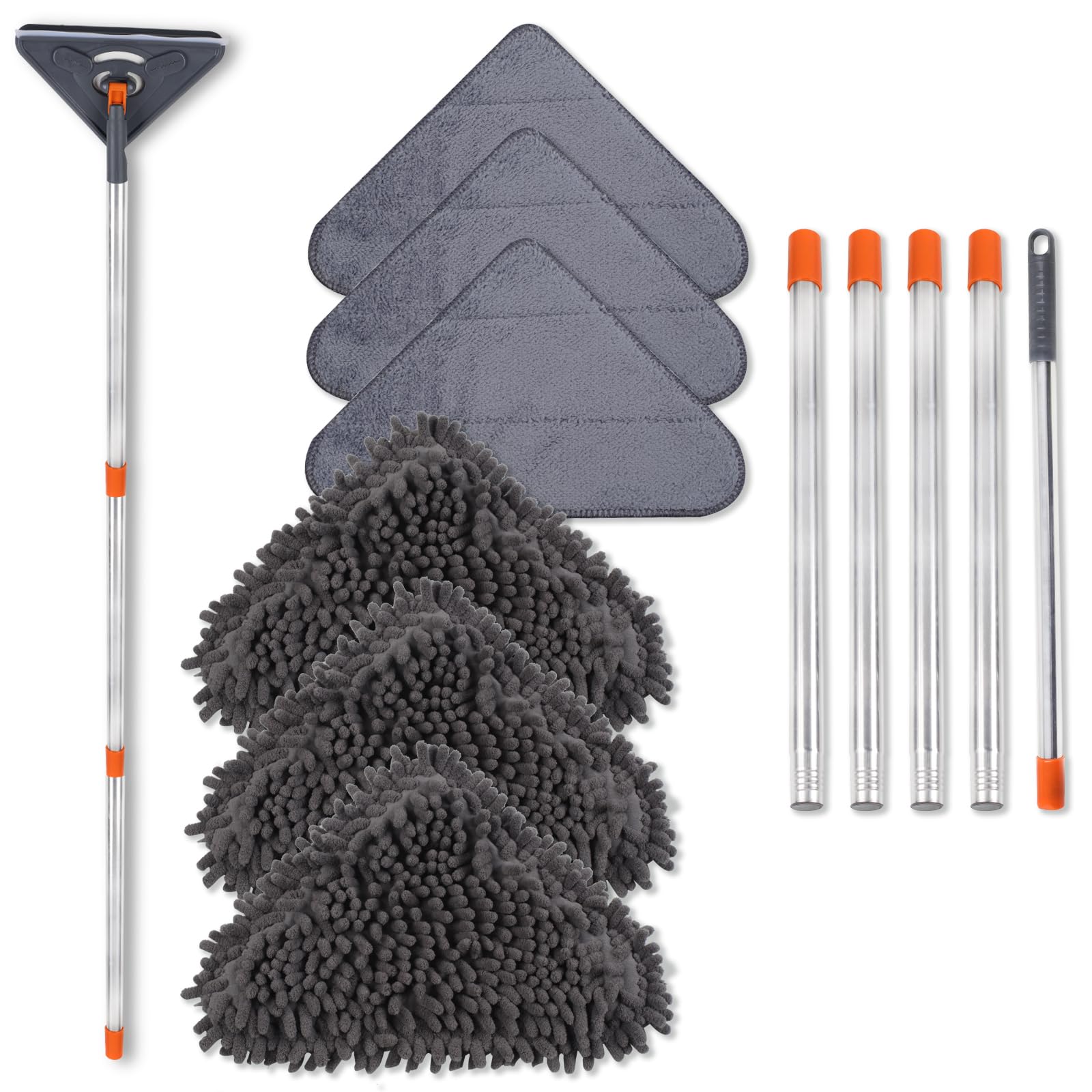 NWGOF Wall Cleaner Mop with 79 Inches Long Handle, 360° Wall Washer Cleaner Tool for Walls/Ceiling Fans/Dust/Baseboard/Floors Clean, Ceiling Cleaner Tool Duster with Squeegee 6 Replacement Pads