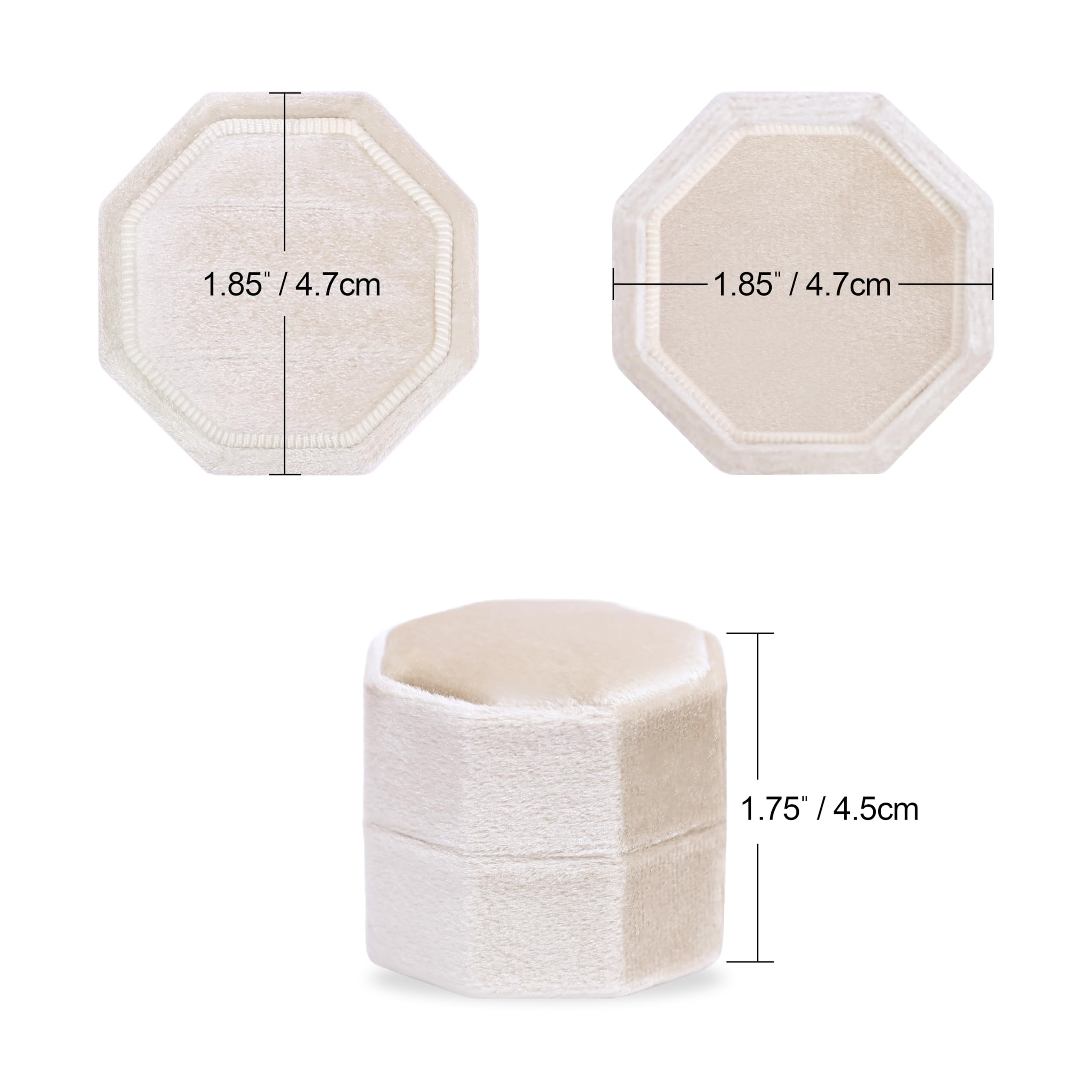 BLUTETE Velvet 3 Slots Jewelry Ring Box Engagement Wedding Box Keepsake Box Bridal Photo Ring Triple Slots Octagon (Champagne)