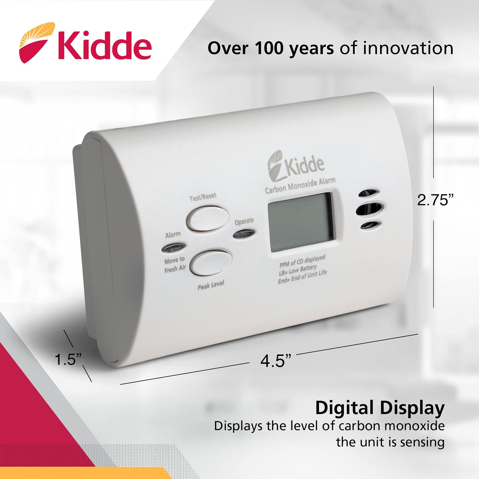 Kidde Carbon Monoxide Detector, AA Battery Powered CO Alarm with LEDs, Test-Reset Button, Low Battery Indicator, Portable