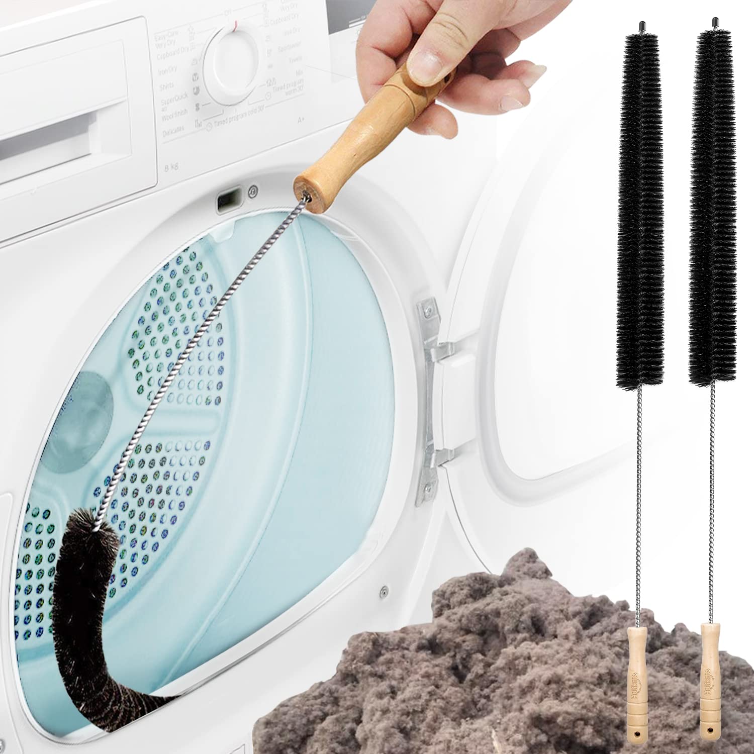Holikme Dryer Vent Cleaner Kit 2 Pack - Household Cleaning Supplies 304 Stainless Steel Dryer Lint Brush Home Essentials for Lint Trap Dust Vacuum Brush