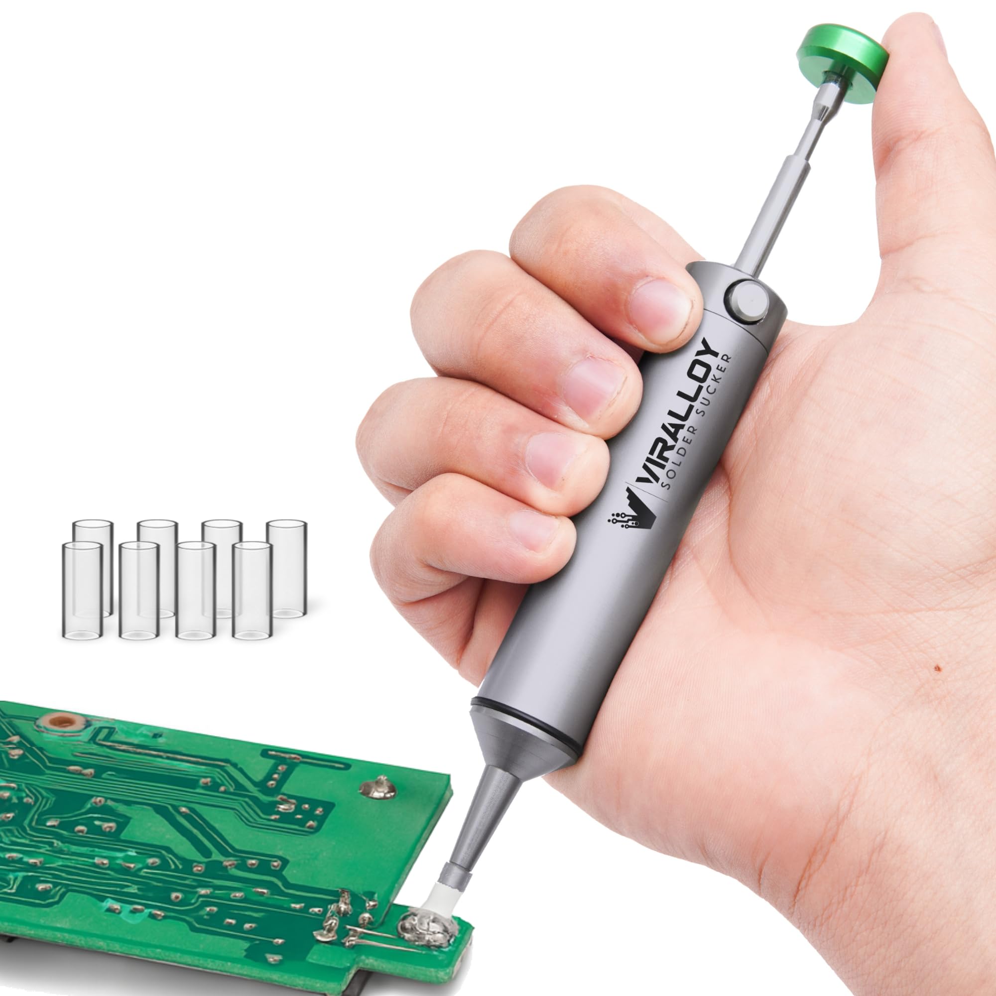 Solder Sucker Tool No Clog Silicone-Tip Manual Desoldering Pump Soldering Accessories for Solder Remover - Unrivaled Suction - No Power Needed - Ultra Low-Maintenance - Best-in-Class Desoldering Gun