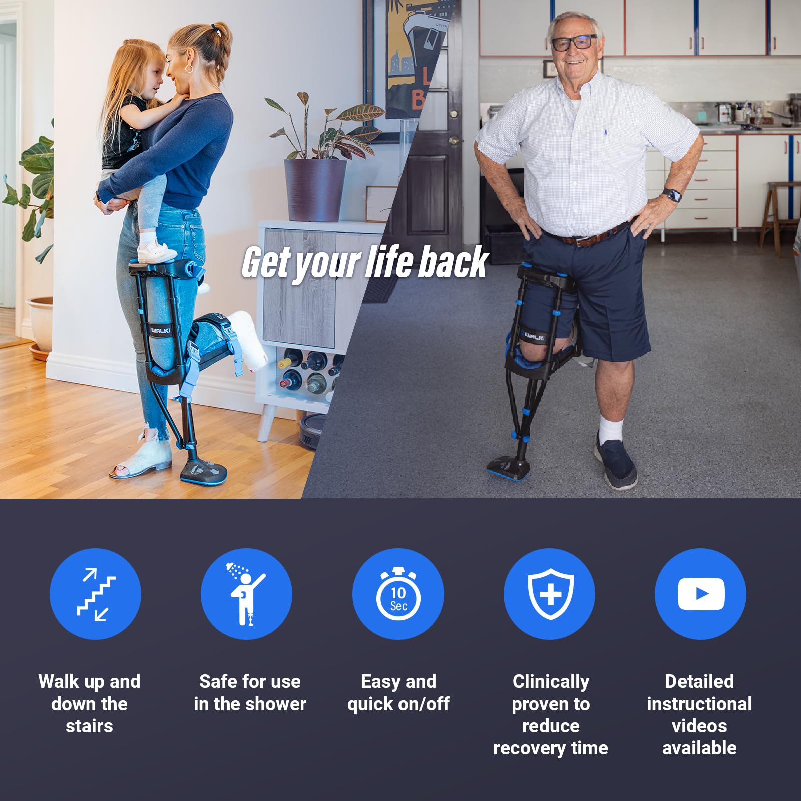 iWALK3.0 – The Original Hands Free Knee Crutch - Alternative to Crutches and Knee Scooters - iWALK Replaces Crutches for Adults - Peg Leg Crutch For Lower Leg Injuries - See All Qualifications for Use