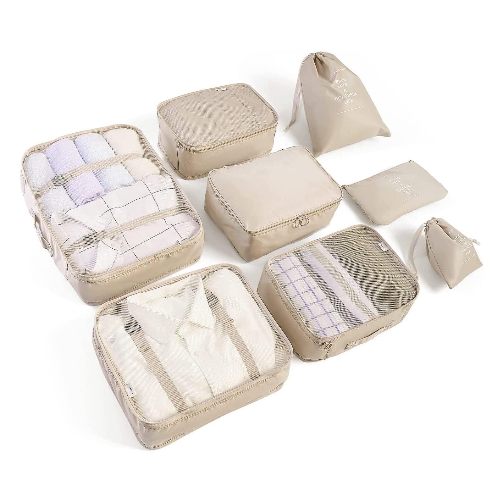 LANSKLBD 8 Set Packing Cubes for Suitcases Travel Luggage Packing Organizers,Travel Accessories Essentials Luggage Organizer with Shoe/Tioletry/Laundry Bag