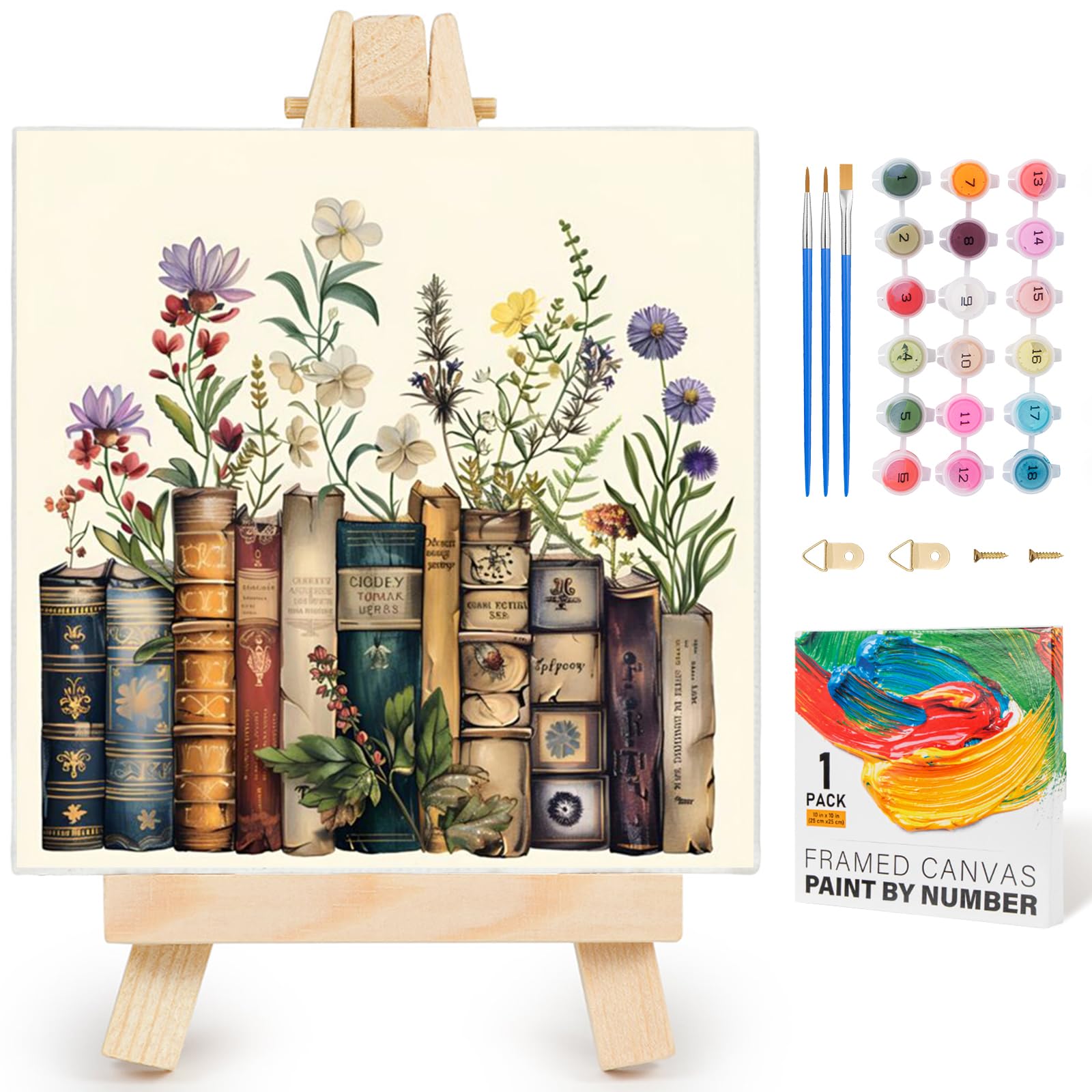 Yezavesu Framed Paint by Numbers Kit for Adults Beginner & Kids Ages 8-12, Book Paint by Numbers Without Easel, DIY Number Painting for Adults Flowers for Home Wall Decor Gift 10x 10 inch