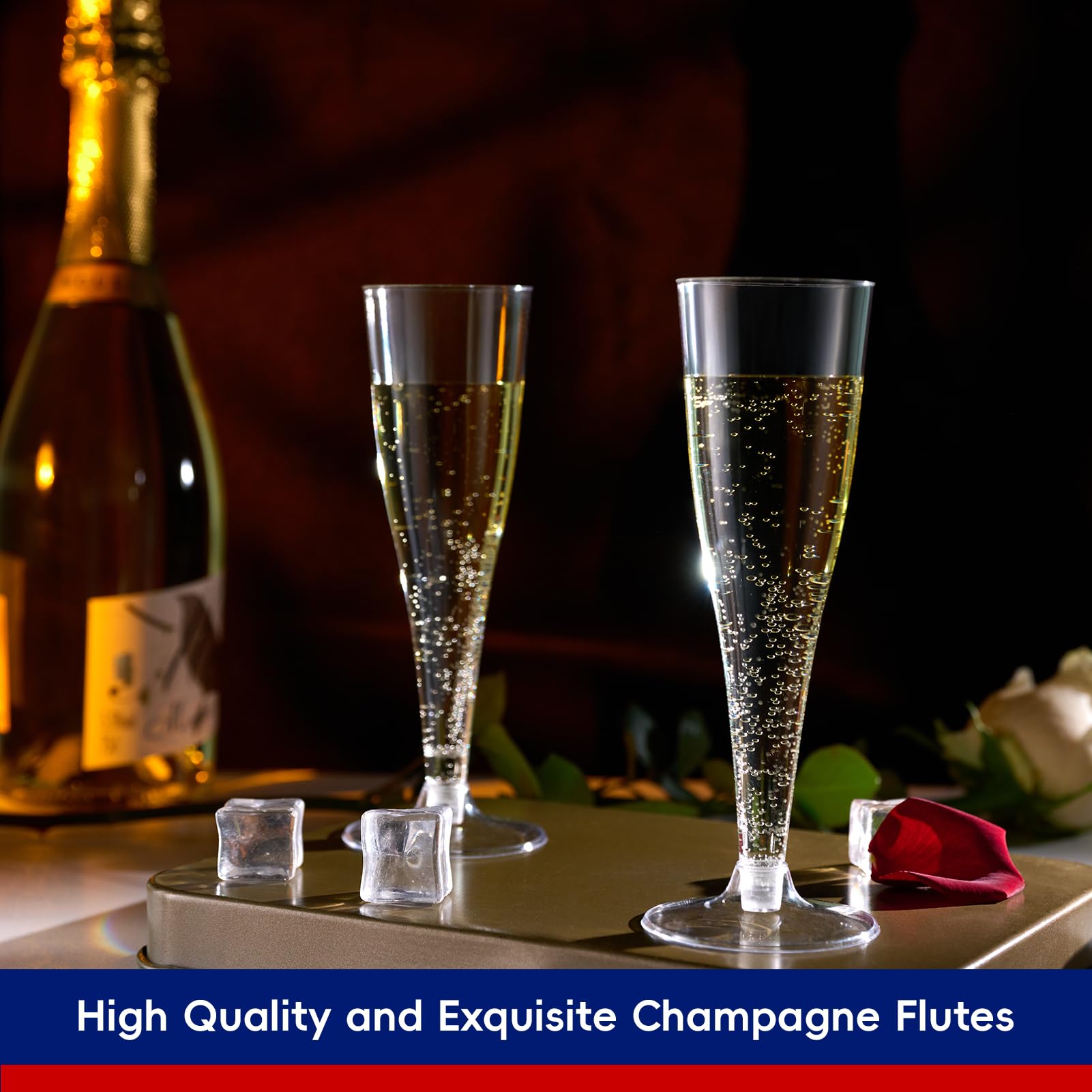 JOLLY CHEF 100 Pack Plastic Champagne Flutes Disposable 4.5 oz Clear Plastic Champagne Glasses Perfect for Wedding, Thanksgiving Day, Christmas