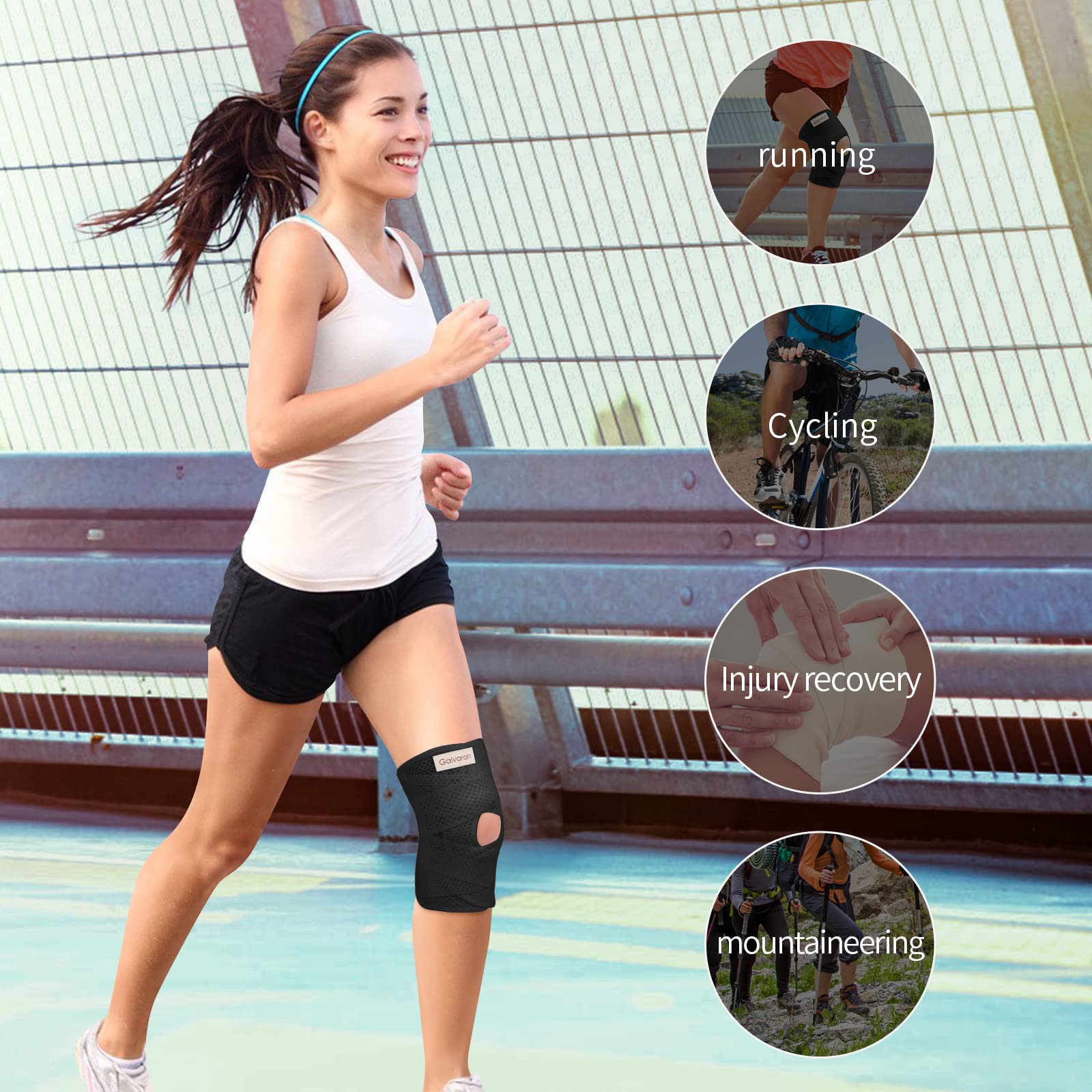 Galvaran Knee Brace with Side Stabilizers for Meniscal Tear Knee Pain ACL MCL Arthritis Injuries Recovery, Breathable Adjustable Knee Support for Men and Women