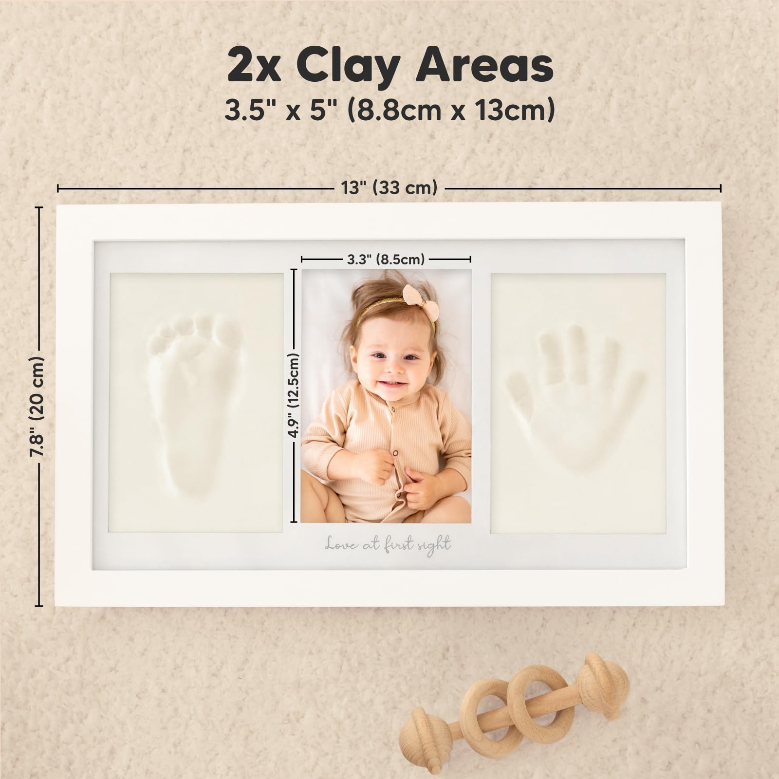 Baby Hand and Footprint Kit - Clay Handprint Keepsake Frame, Newborn Nursery Picture Frame, Personalized New Mom Gifts for Baby Shower & Registry (Alpine White)