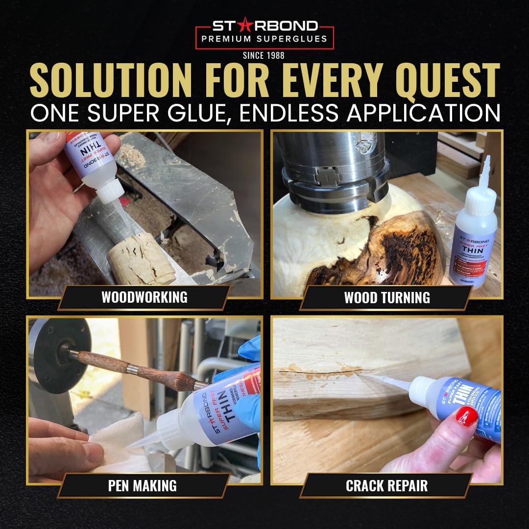 Starbond Super Fast Thin, Premium Instant CA (Cyanoacrylate Adhesive) Super Glue Plus Extra Cap and Microtips, (for Woodturning, Pen Turning, Hobby, Stabilizing, Finish, Inlay) (2 Ounce)