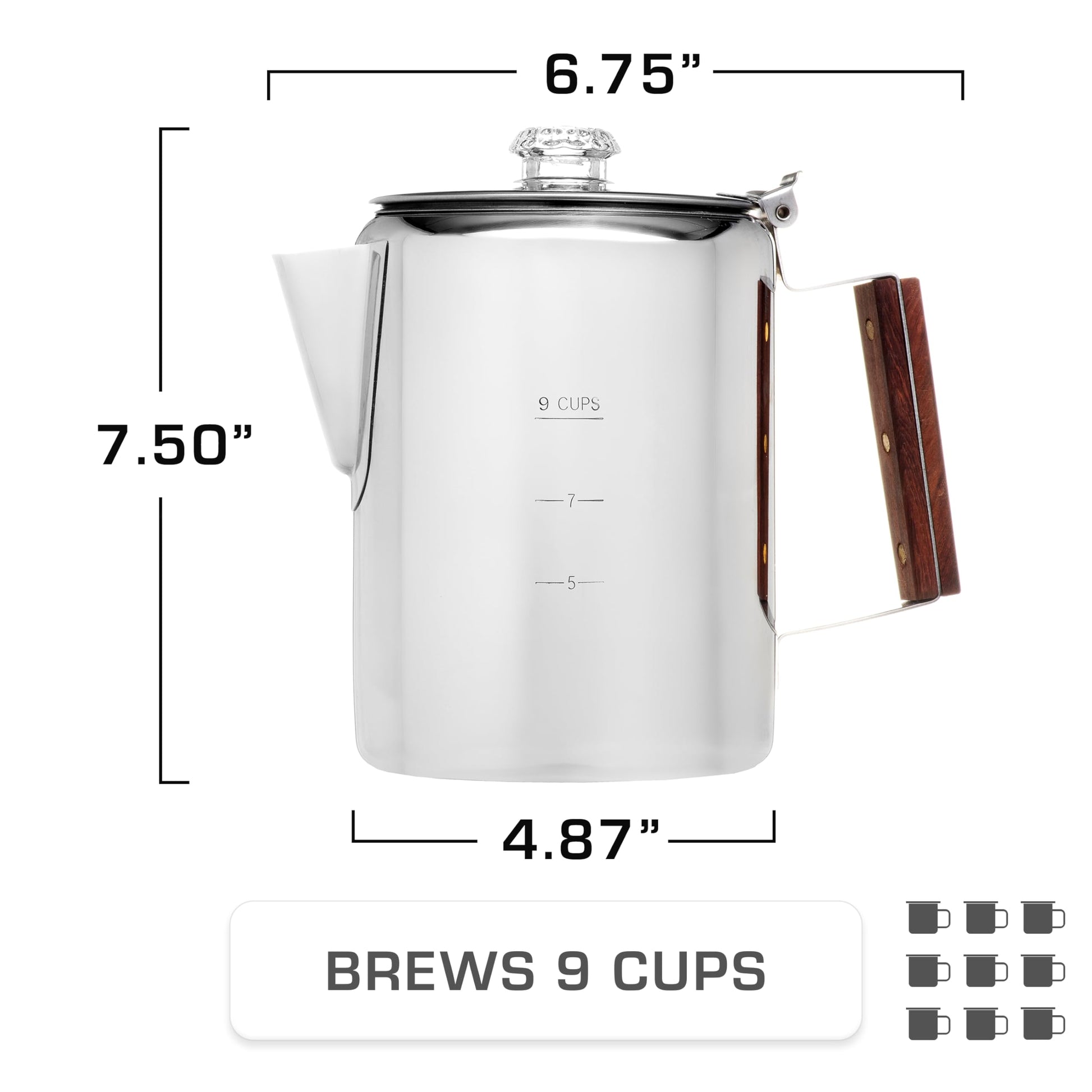 COLETTI Bozeman Percolator Coffee Pot — NO Aluminum or Plastic [9 cup]