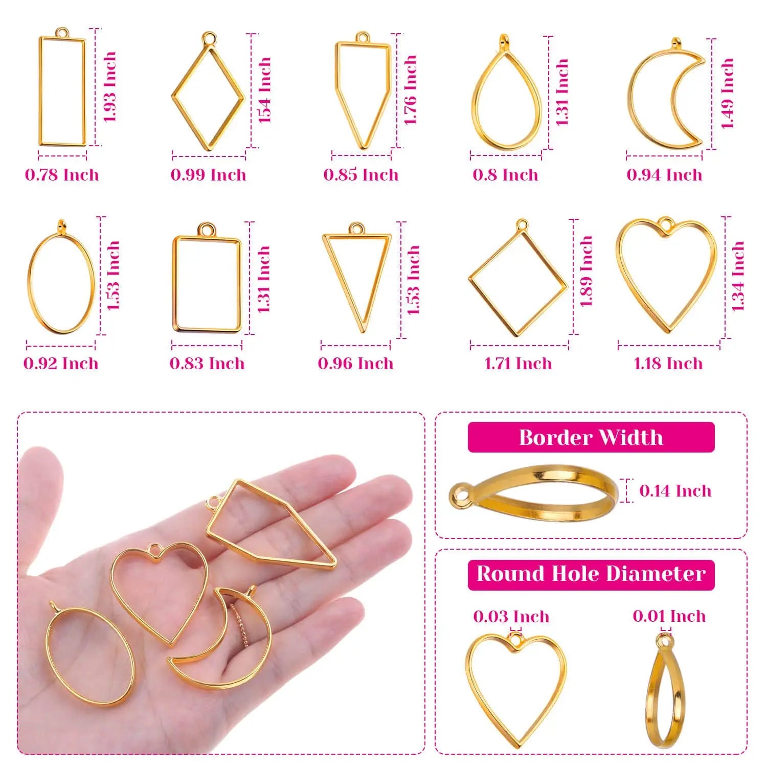 Shynek 60Pcs Hollow Frame Pendants - Resin Craft Bezels Jewelry Molds for Necklaces and Earrings Making Supplies