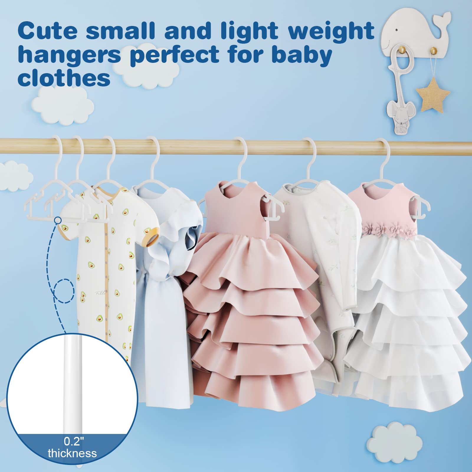 GoodtoU Baby Hangers, 60 Pack Baby Clothes Hangers for Closet Kids Plastic Hangers Toddler Infant Nursery Child Small Children (White)