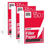 KAISA Filler Paper Loose Leaf Paper, Wide Ruled Paper, 8"x10-1/2", 3-Hole Punched Binder Paper For 3-Ring Binders,150 Sheets/pack 3Pack, F15001W