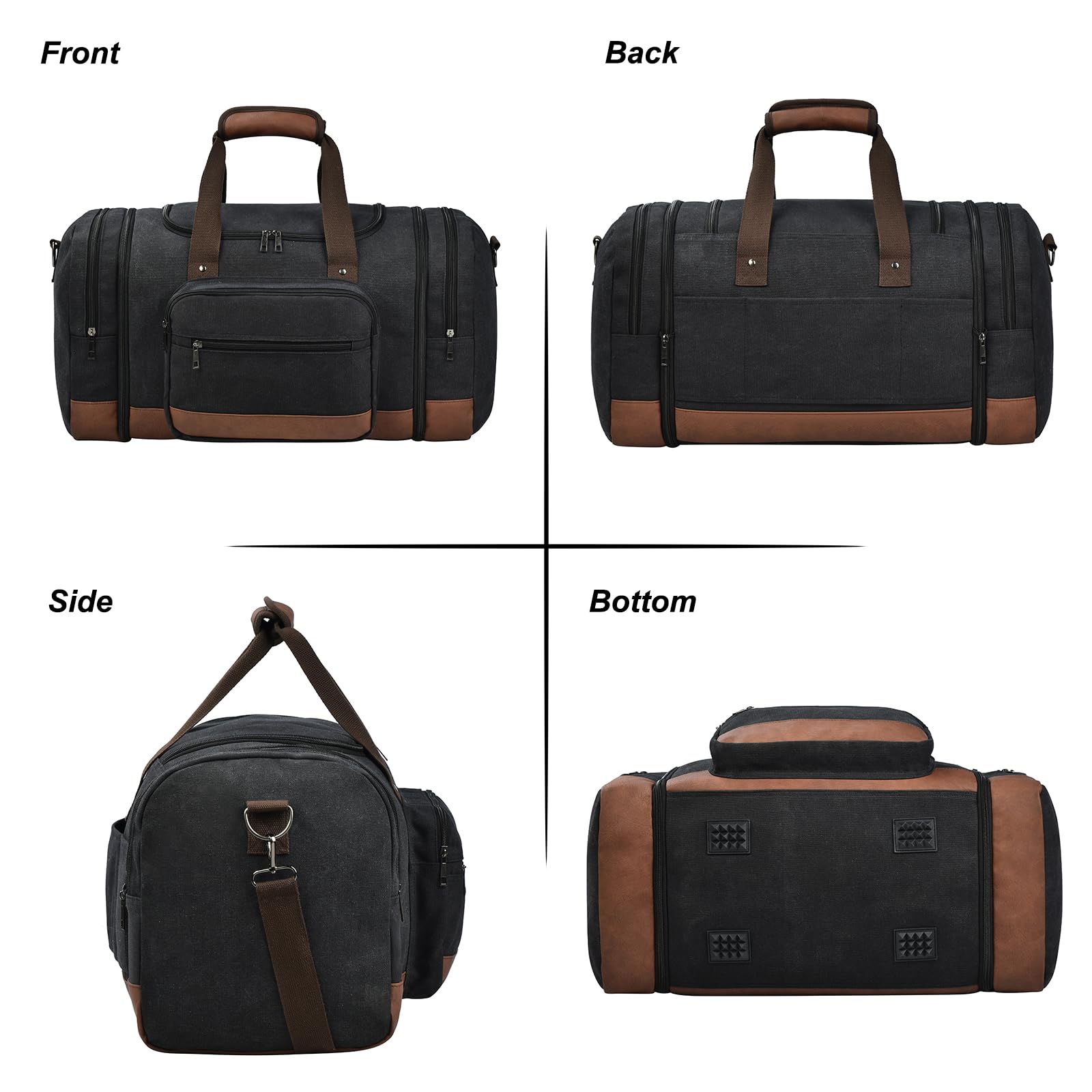 Litvyak Duffle Bag for Travel, 50L Canvas Travel Duffel Bags Overnight Weekend Gym Carry On Luggage Bag for Men & Women(Black)