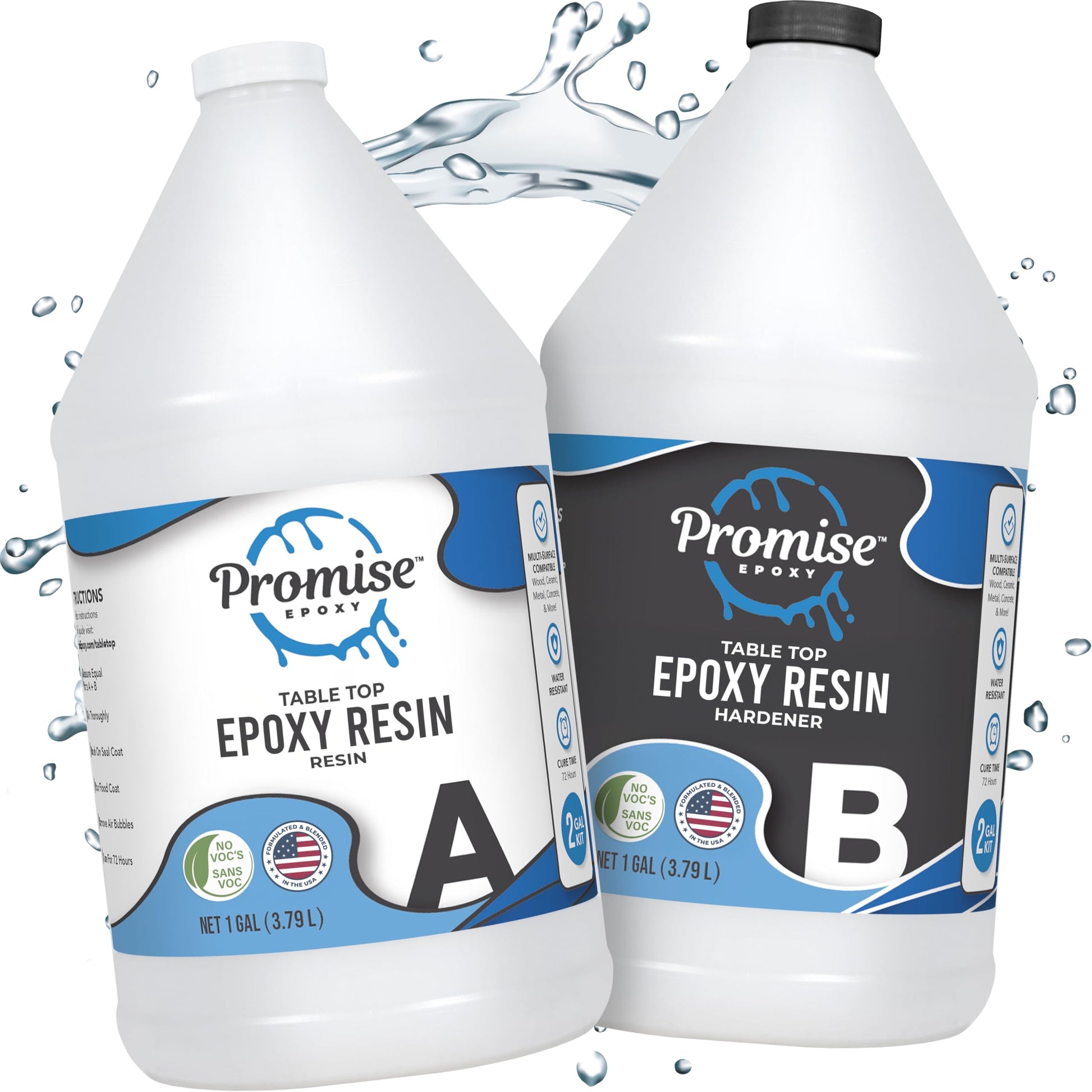 Promise Epoxy Epoxy Resin Kit 2 Gal-Crystal Clear, UV Resistant, Self Leveling, Food Safe for Table Top, Arts & Crafts, Wood Casting, Jewelry Making, Use with Mica Powder, Silicone Molds, Alcohol Ink