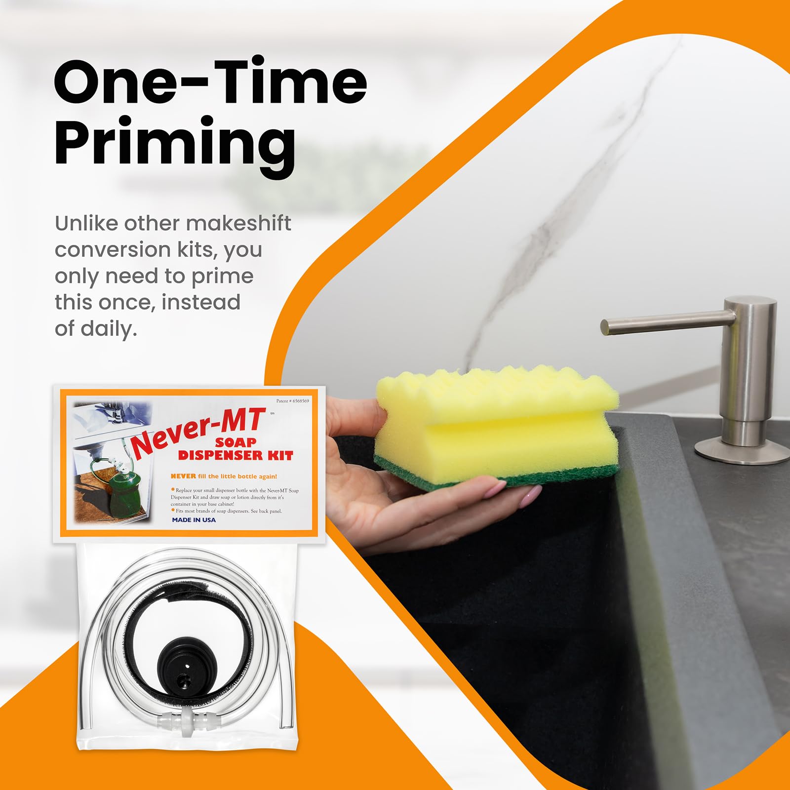 Never - MT - The Original Soap Dispenser Conversion Kit - Made in The USA - Kitchen Sink Extension Tube Kit - Never Fill The Little Bottle Again!