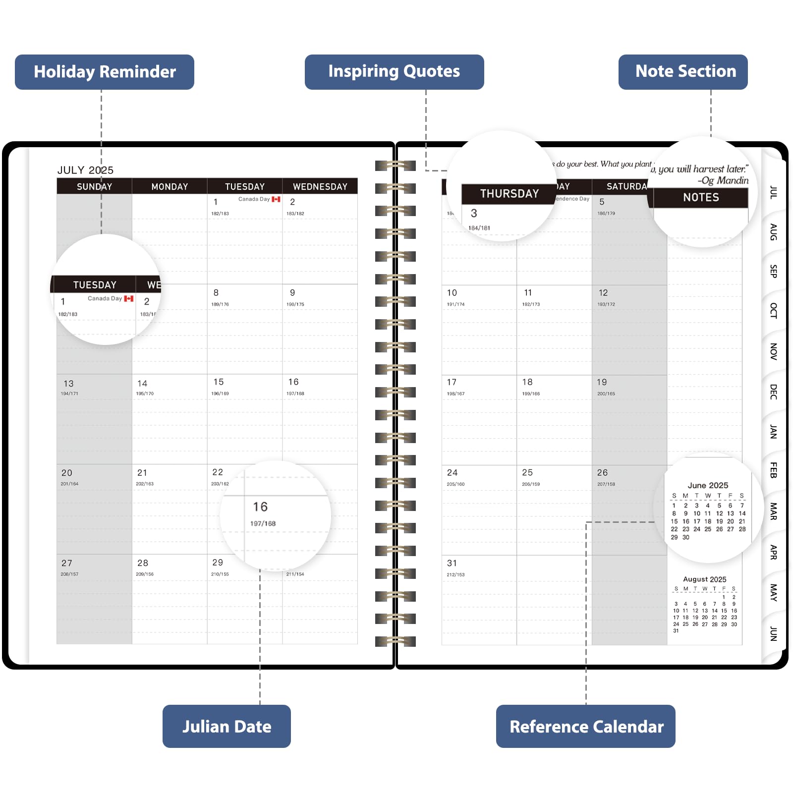 Planner 2025-2026 for Women & Men, Weekly and Monthly Calendar Notebook (July 2025 - June 2026), Hardcover Spiral Bound School Teacher Student Planner with Tabs, Inner Pocket, A5 (6.3" x 8.5")