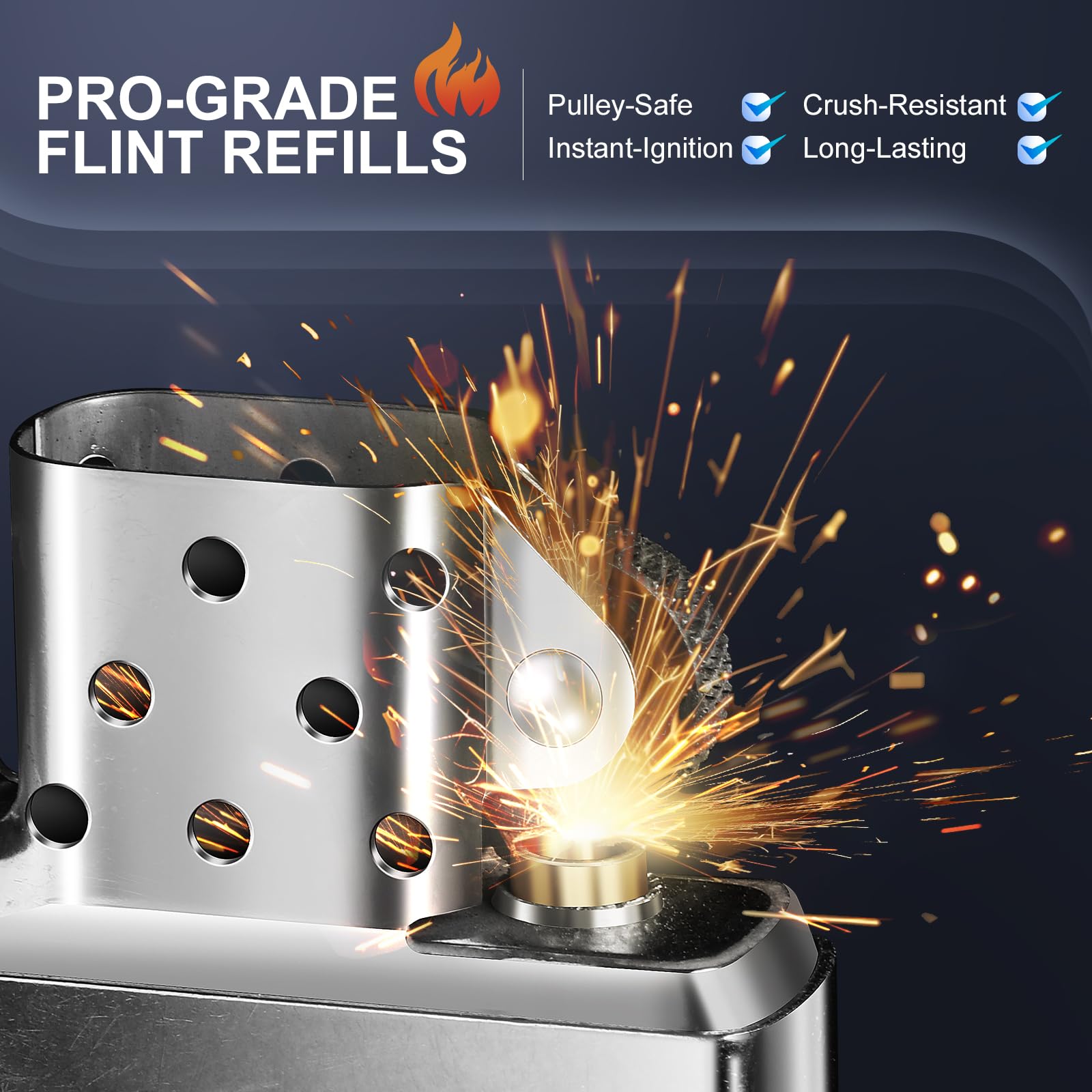 Lighter Flints 100 Pcs, Premium Flint Replacement Refills, Multi-Brand Compatible with Zippo and Clipper, Most Lighters, Long-Lasting, Fast-Igniting and Durable JONCHINJN