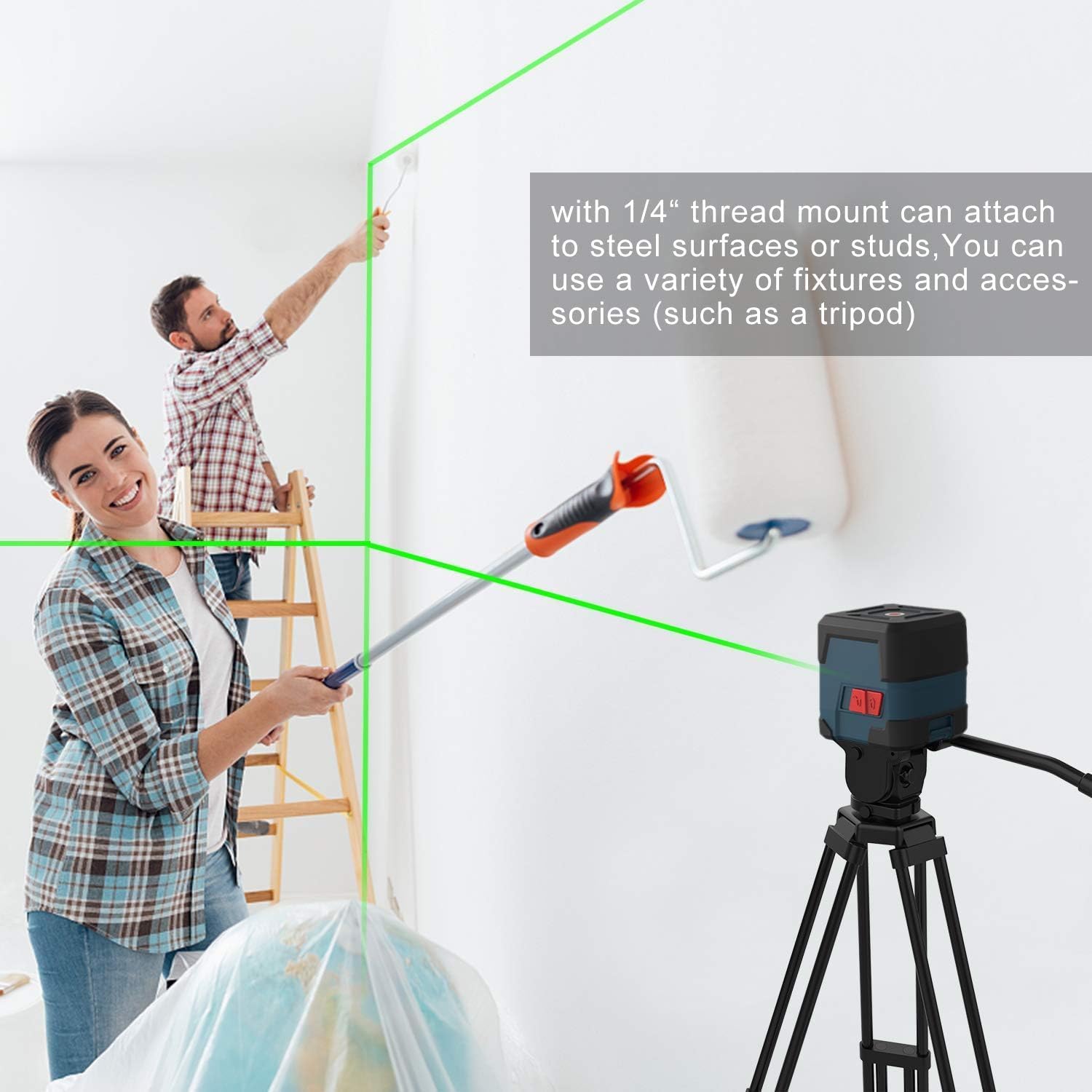 Laser Level, RockSeed Cross Line Laser with Self-Leveling, Vertical and Horizontal Line, Rotatable 360 Degree, Carrying Pouch, Battery Included(Green)