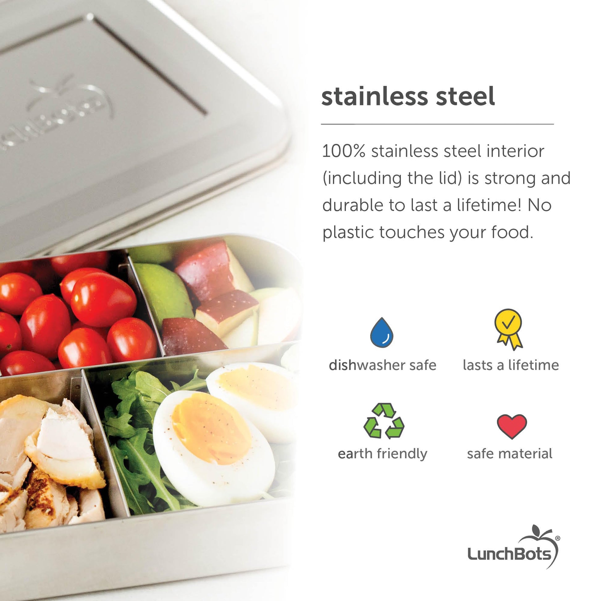 LunchBots Small Protein Packer Bento Box - Extra Small Divided Stainless Steel Snack Container - 4 Sections for 1-2oz of Nuts, Meat, Cheese, Finger Foods - Dishwasher Safe - Stainless Lid