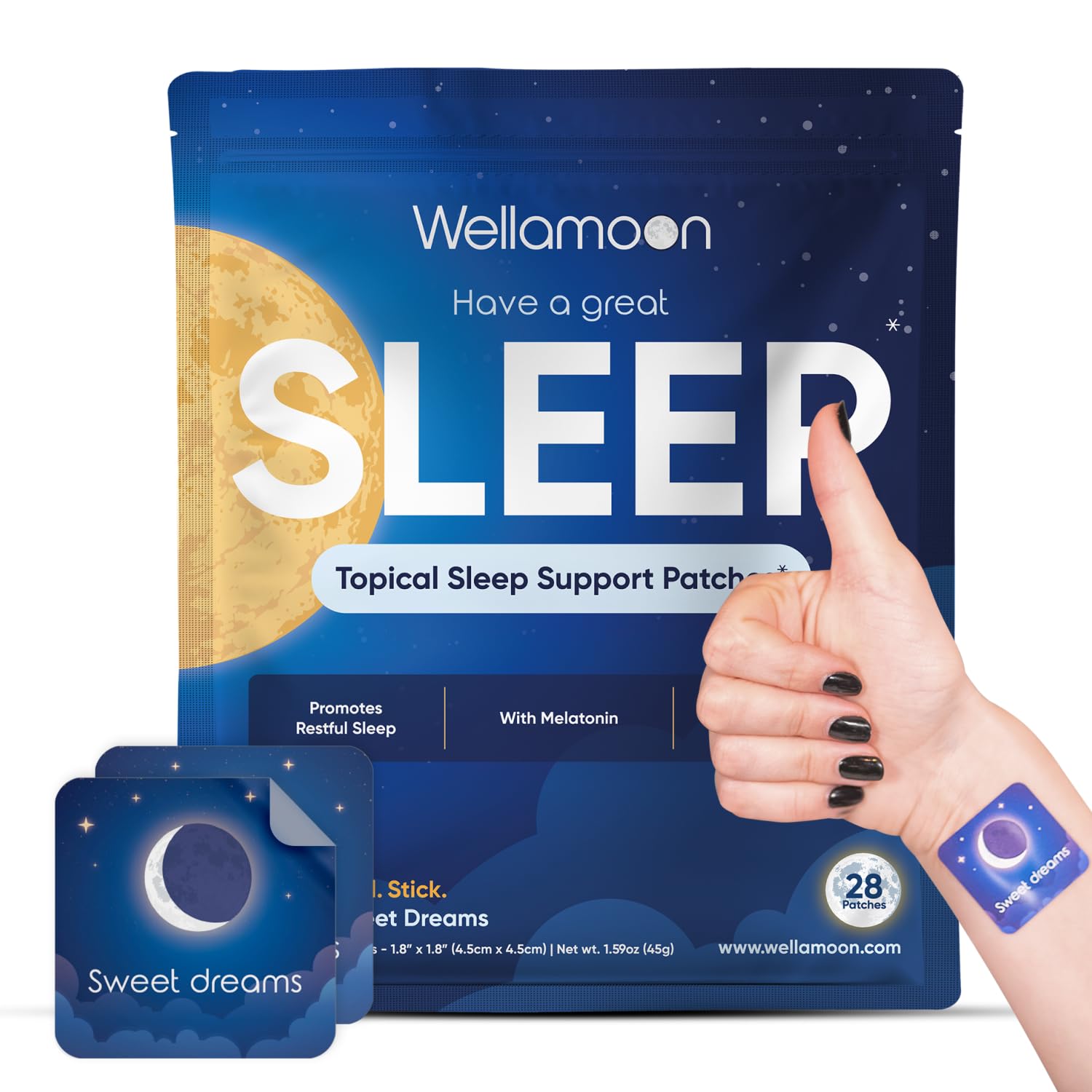 Wellamoon Original Sleep Patches for Adults Extra Strength | Easy-to-Apply Sleep Patch with Melatonin & Valerian | Relax & Wake Up Refreshed | Long-Lasting Night Comfort for Men & Women | 28 Patches