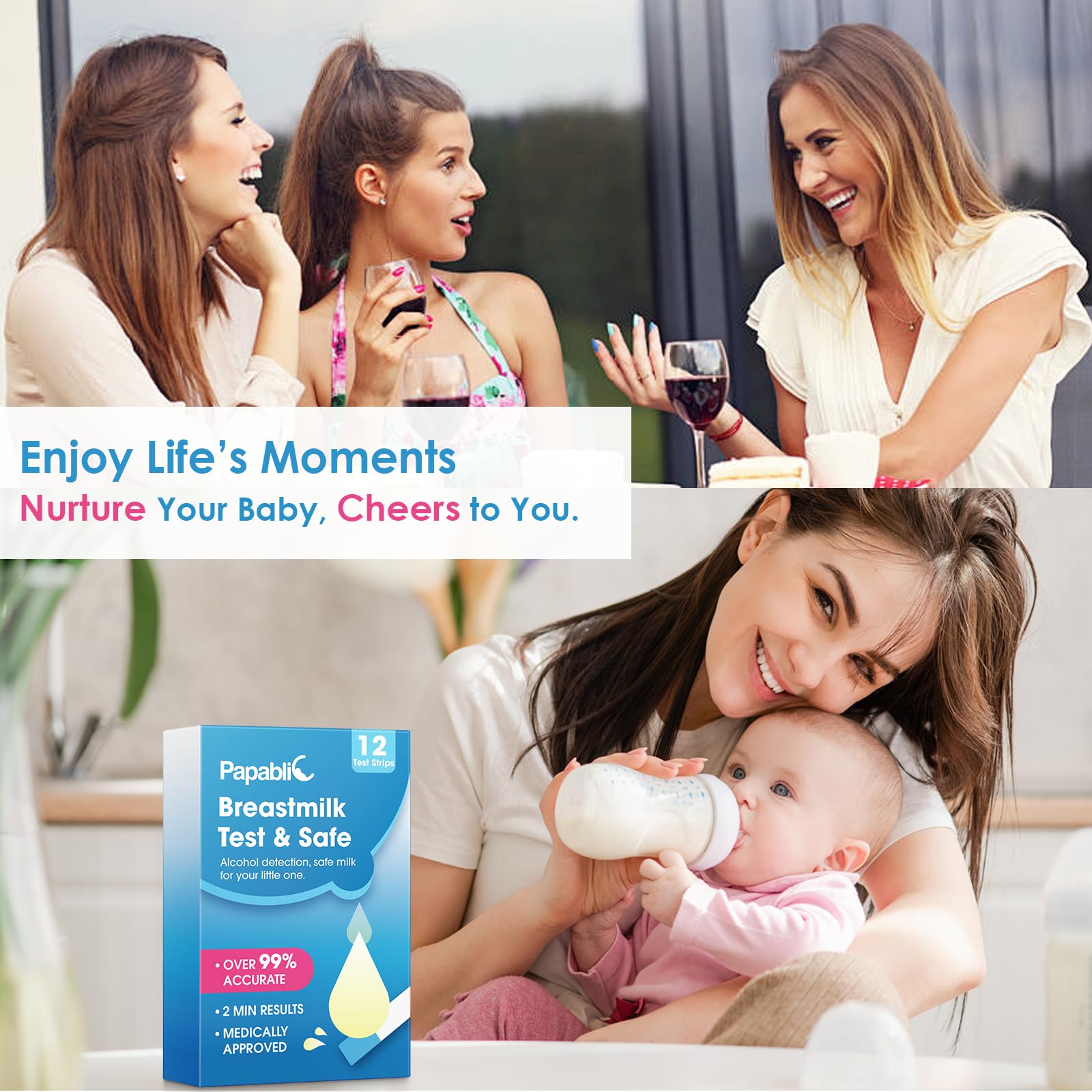 Papablic Alcohol Test Strips for Breastmilk, Quick Results in 2 Minutes Breast Milk Alcohol Test Strips for Breastfeeding Moms at Home Holiday Party, 12Pcs