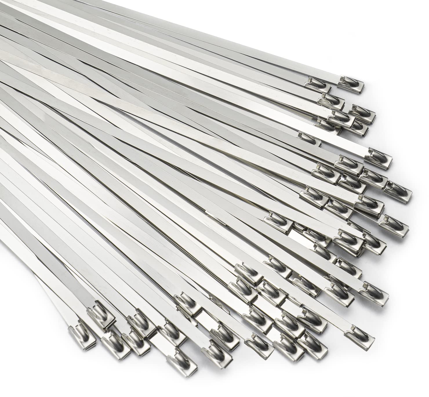 Metal Zip Ties 11.8 inch 100pcs 304 Stainless Steel Zip Ties Heavy Duty Multi-Purpose Self-Locking Cable Ties for Machinery, Vehicles, Exhaust Wrap, Farms, Pipes, Roofs, Cables, and Outdoor Fence