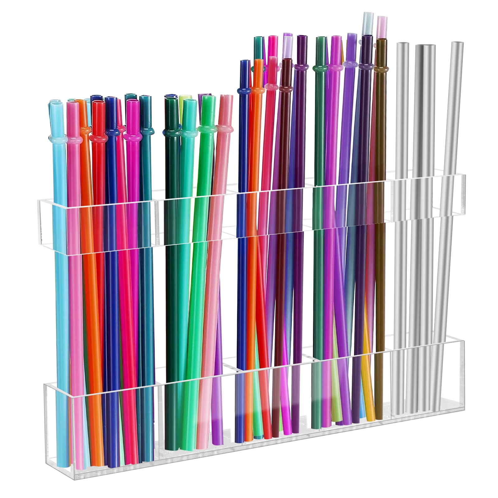 9.5" Large Acrylic Straw Holder for Cabinet Door - Reusable Tumbler Straw Organizer Storage, Small Kitchen Accessories Container, Ultra Sticky Cupboard Door Mounted (Transparent)