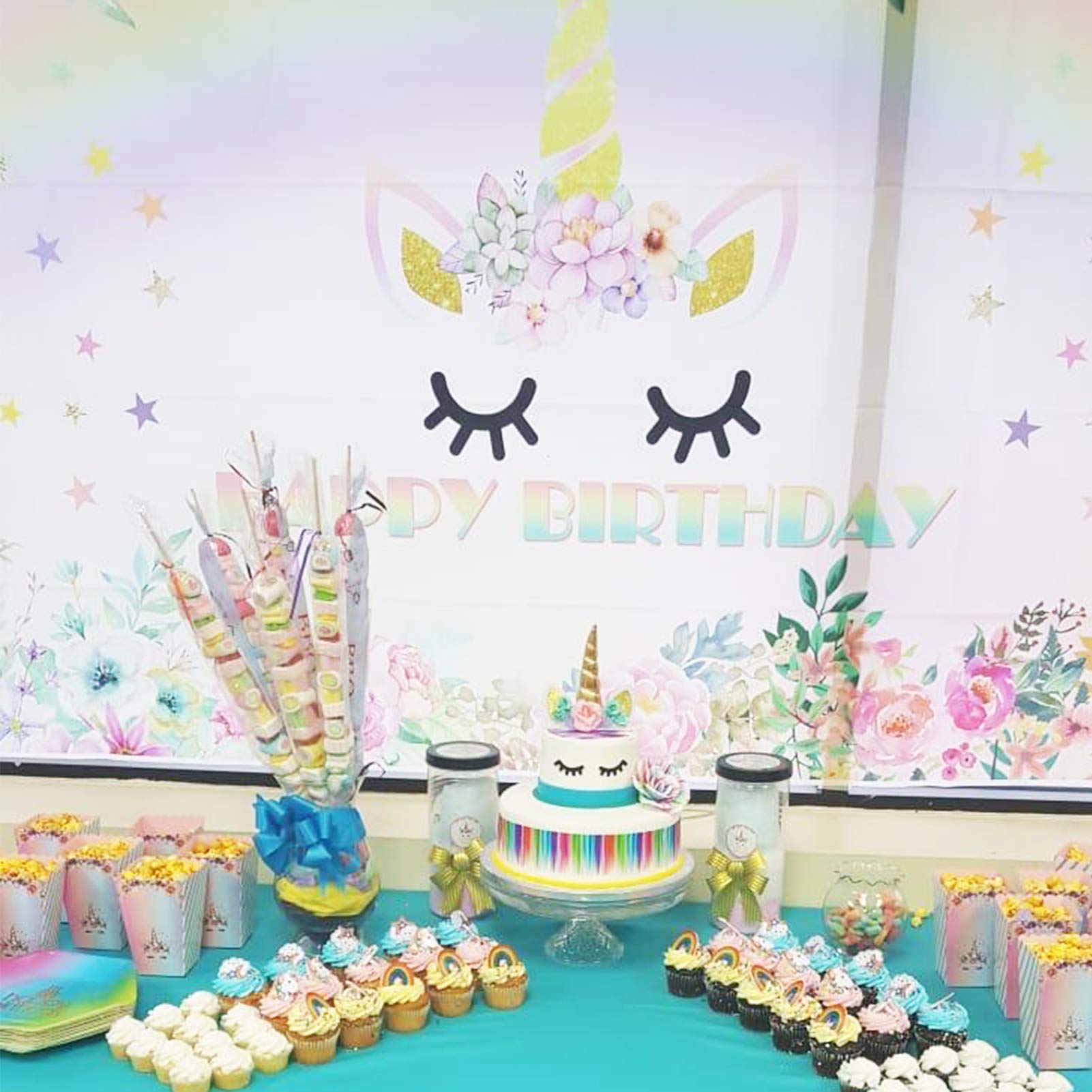 Zkptops Unicorn Cake Topper Birthday Party Supplies Unicorn Birthday Decorations Gold Horn Cake Topper Accessory with Eyelashes Cute Handmade Reusable Cake Toppers for Girls Kids Women 5.8 Inch