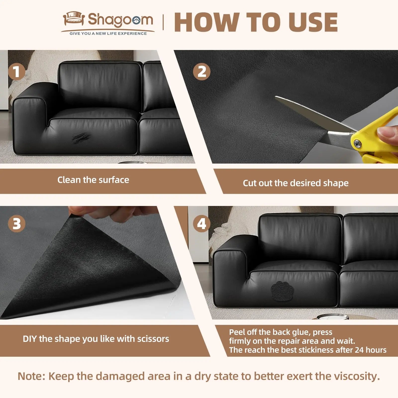 Shagoom Leather Repair Patch, 17X79 Inch Repair Patch Self Adhesive Waterproof, DIY Large Vinyl Patches for Couches, Furniture, Kitchen Cabinets, Wall （Black, 17X79 Inch）