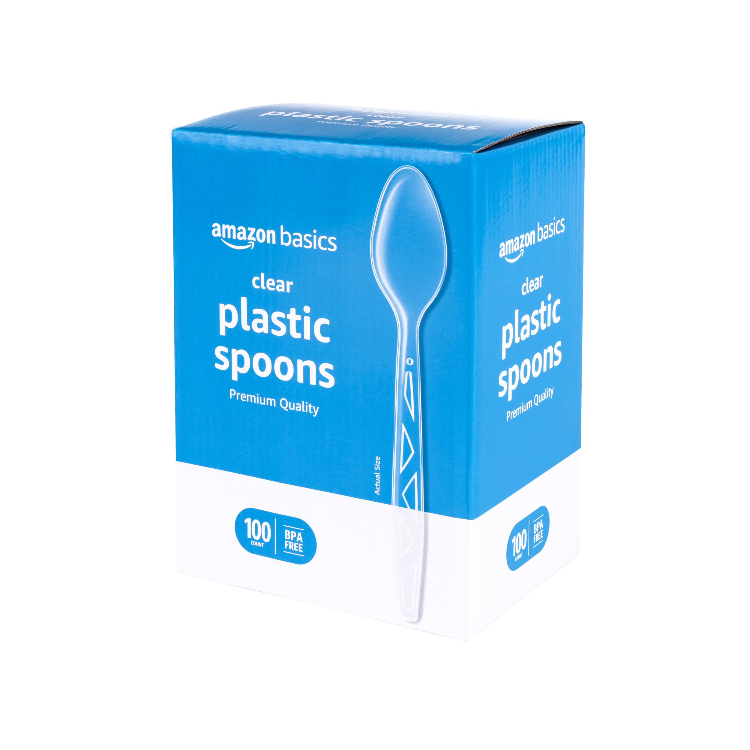 Basics Disposable Clear Plastic Spoons, Premium Quality, 100 Count, Large Pack