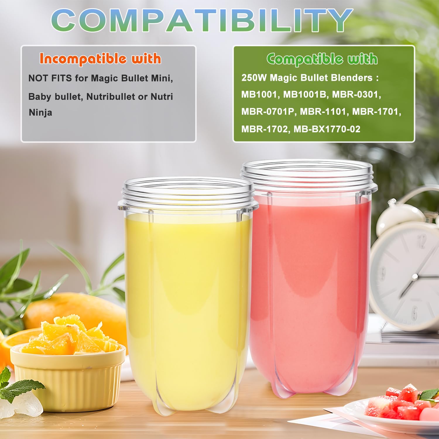 2 PCS Replacement Cups For Magic Bullet Replacement Parts 16OZ Blender Cups Jar compatible with 250W Magic Bullet MB1001 Series Juicer Mixer