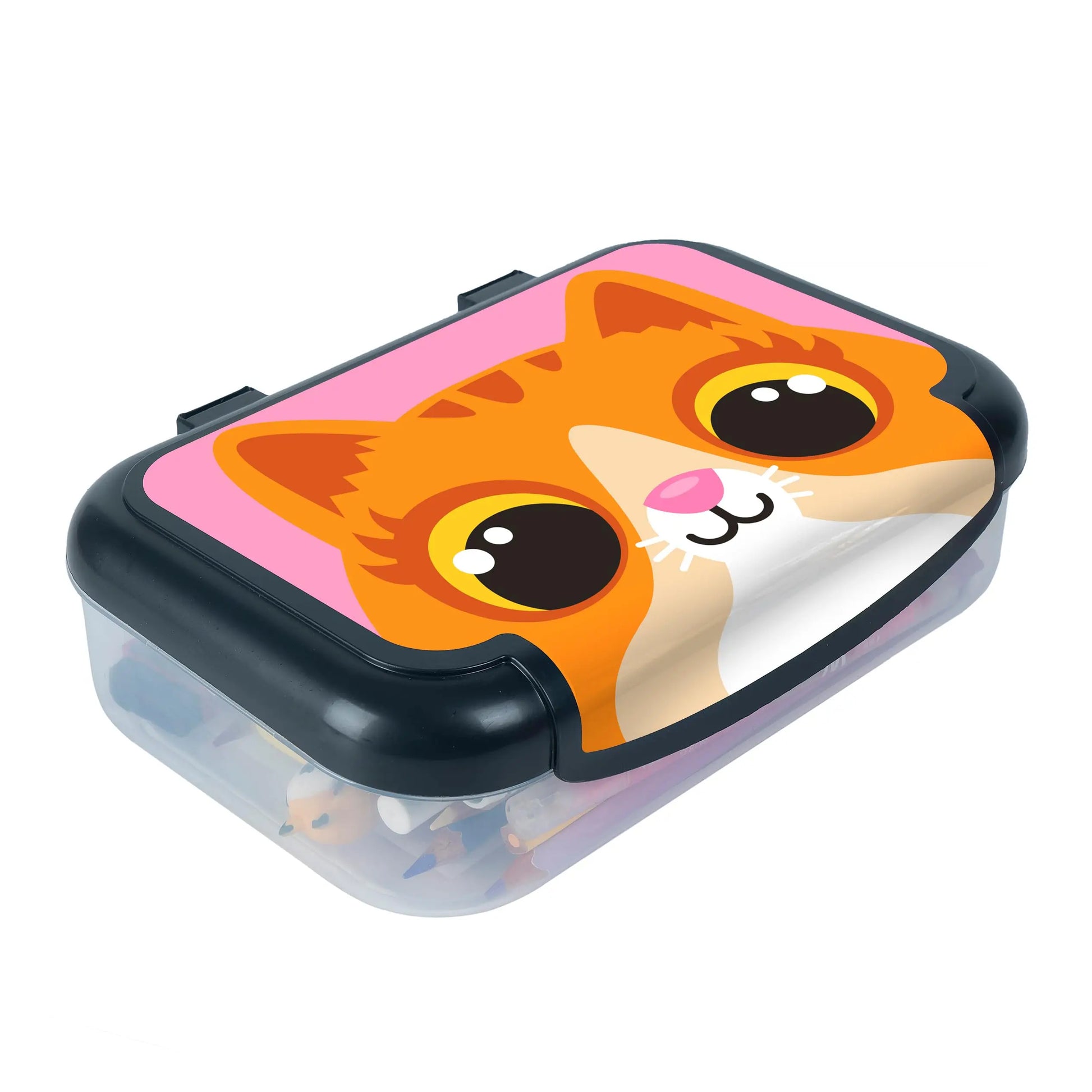 ZIPIT Recycled Plastic Pencil Box for Girls, Large Capacity Pencil Case for School, Durable Stationery Organizer Box, Kitty