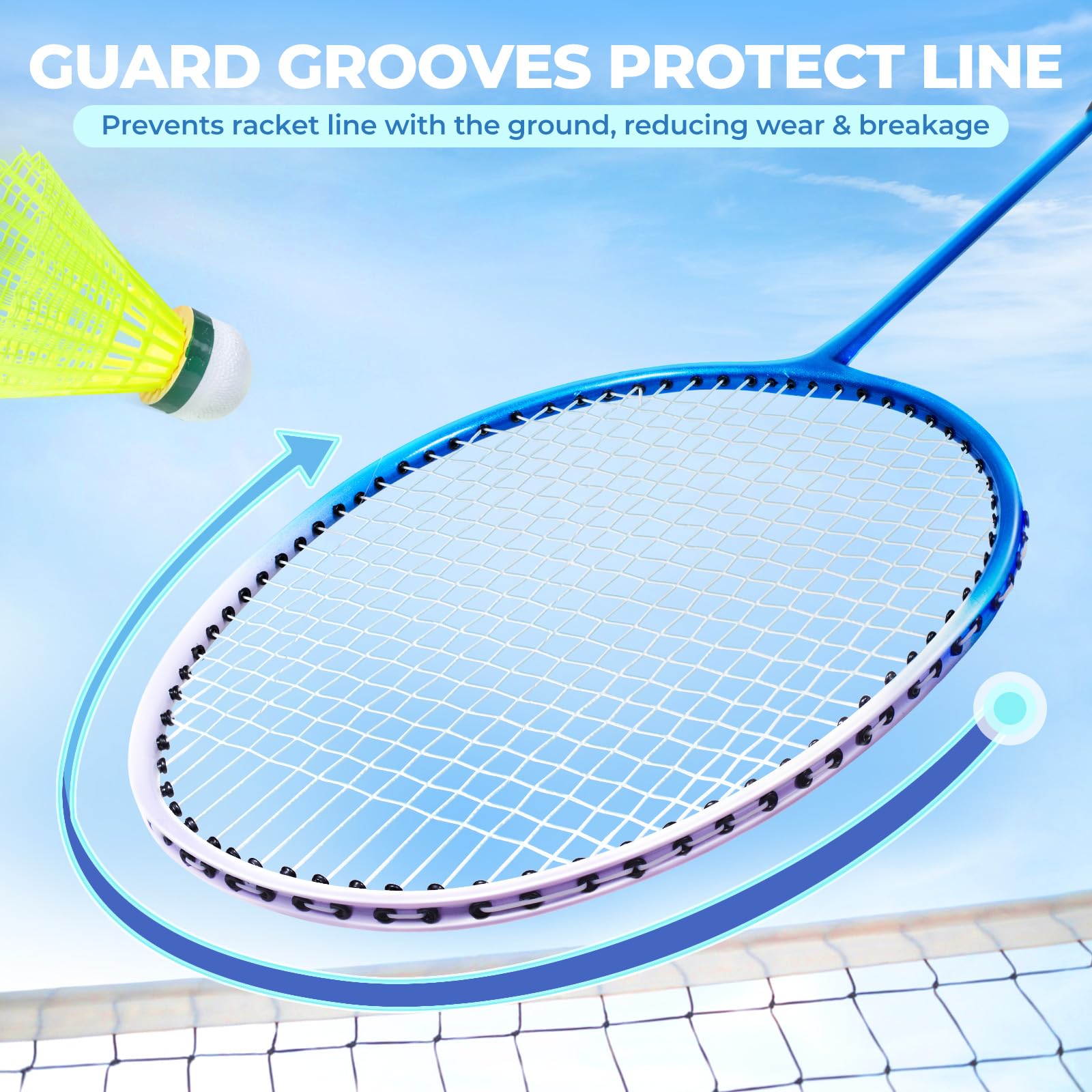 HIRALIY Badminton Rackets Set for Backyards, Lightweight Badminton Set of 4, Includ 4 Rackets, 12 Nylon Birdies, Replacement Grip Tapes, 1 Carrying Bag, Outdoor Games for Adults Family Kids Beginners