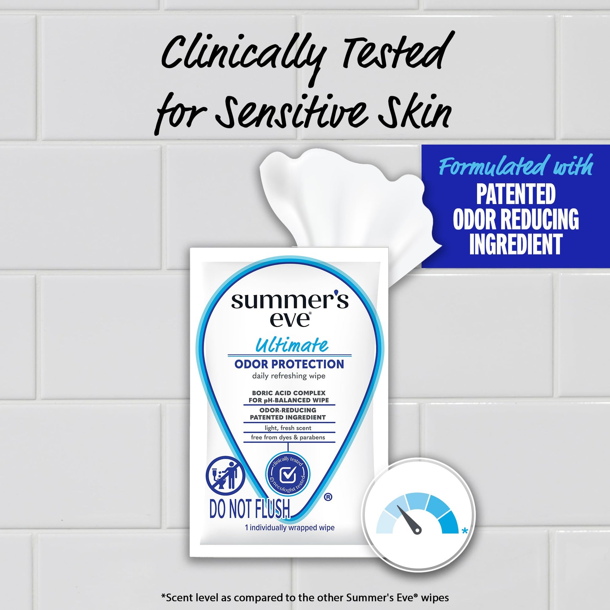 Summer's Eve, Ultimate Odor Control, Daily Feminine Wipes with Boric Acid, Removes Odor, On-the-go Body Wipes with pH Balance, 12 ct