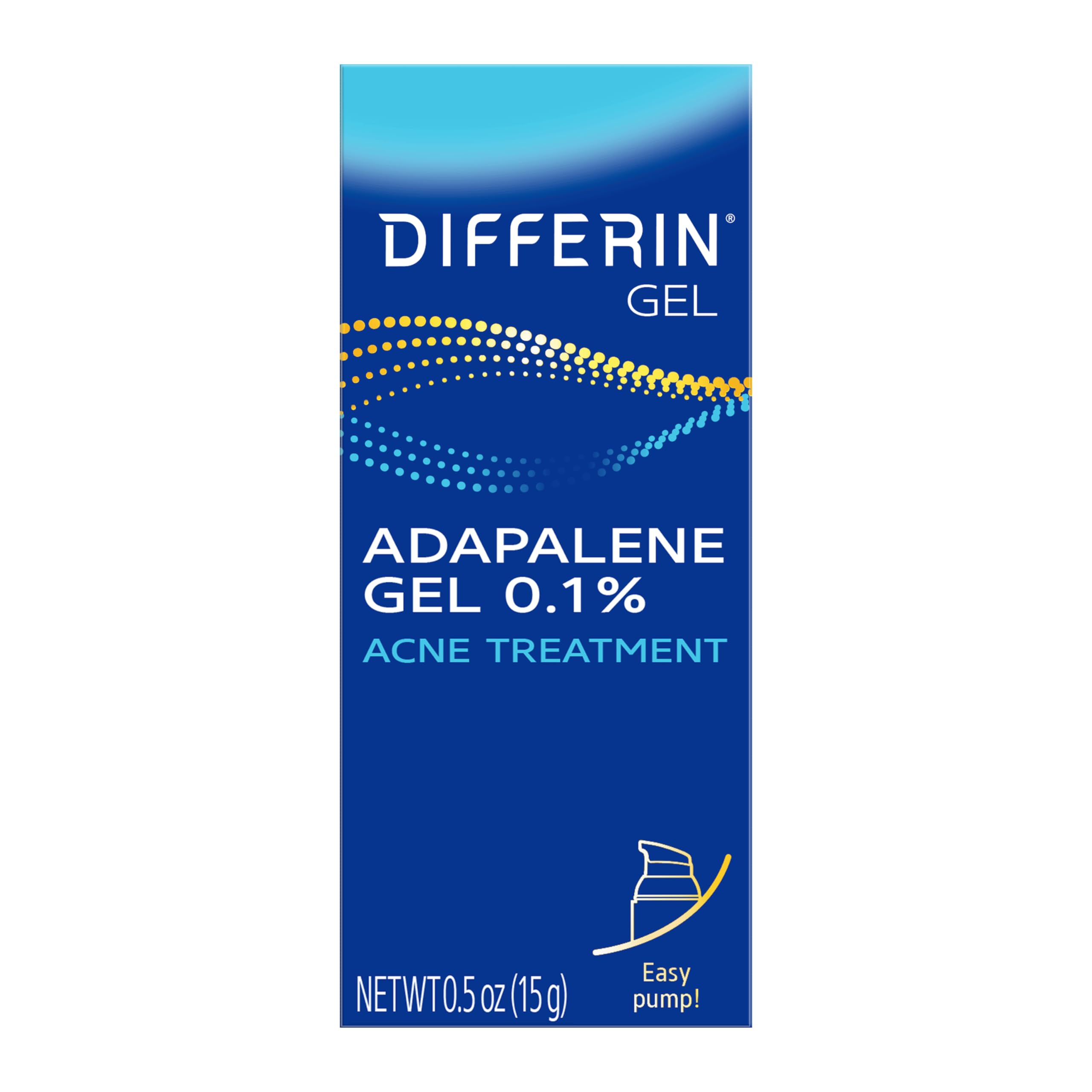 Differin Acne Treatment Gel, 30 Day Supply, Retinoid Treatment for Face with 0.1% Adapalene, Gentle Skin Care for Acne Prone Sensitive Skin, 15g Pump (Packaging May Vary)