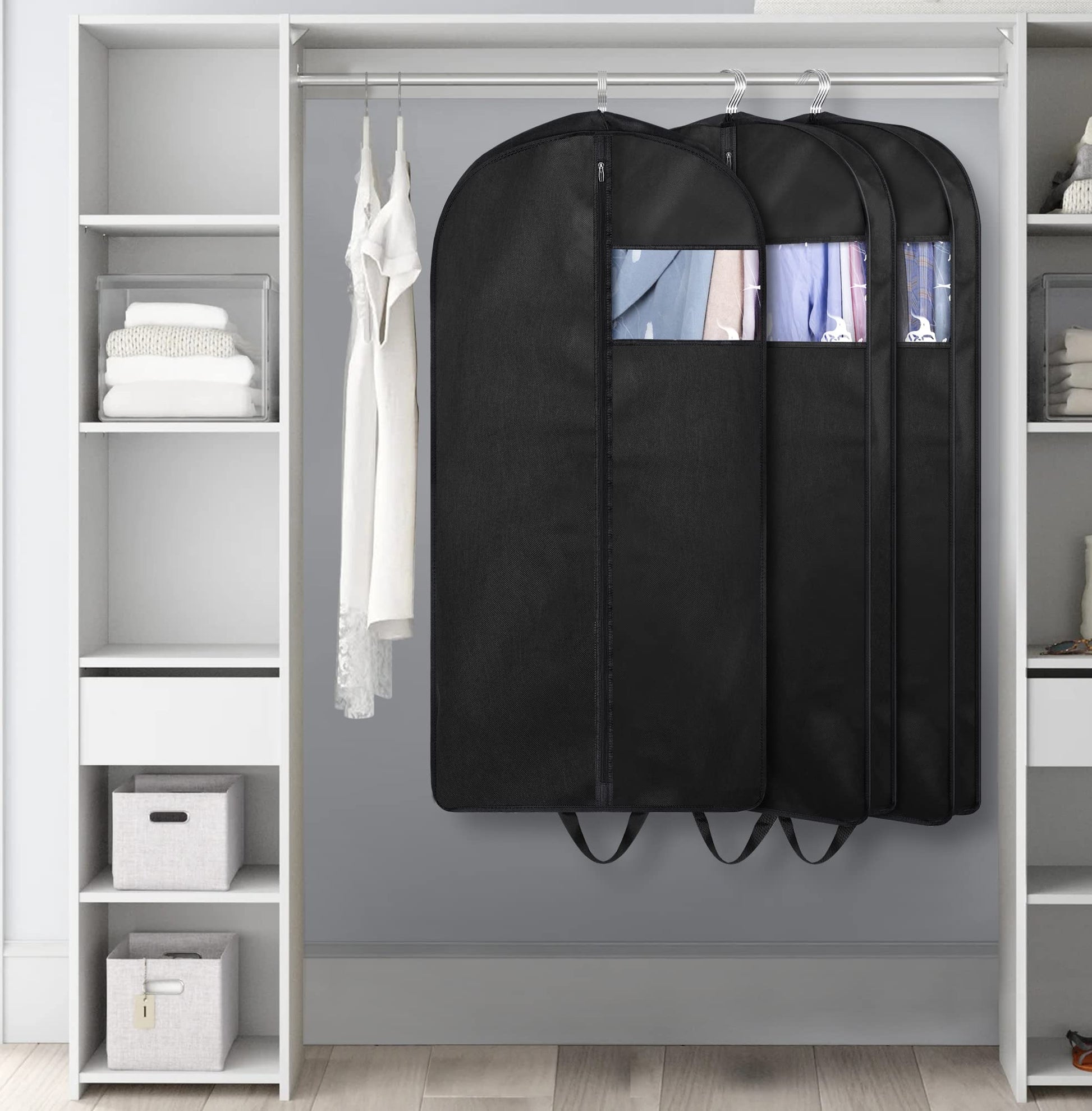 KIMBORA 43" Suit Bags for Closet Storage and Travel, Gusseted Hanging Garment Bags for Men Suit Cover With Handles for Clothes, Coats, Jackets, Shirts（3 Packs）