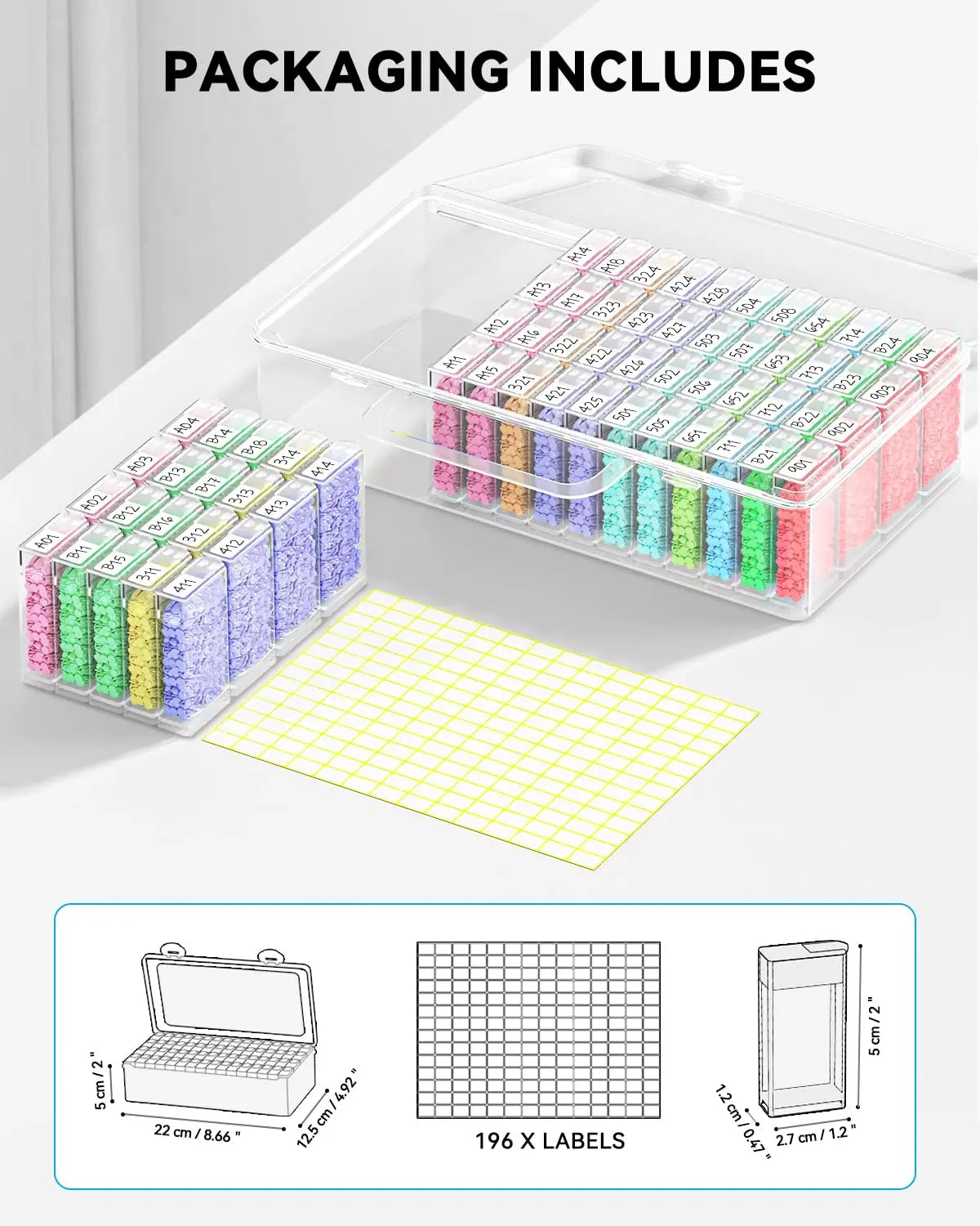ARTDOT 64 Jars Storage Containers for Diamond Art Kits for Adults, Portable Storage Organizer with Sticker Labels for Diamond Painting Accessories and Tools