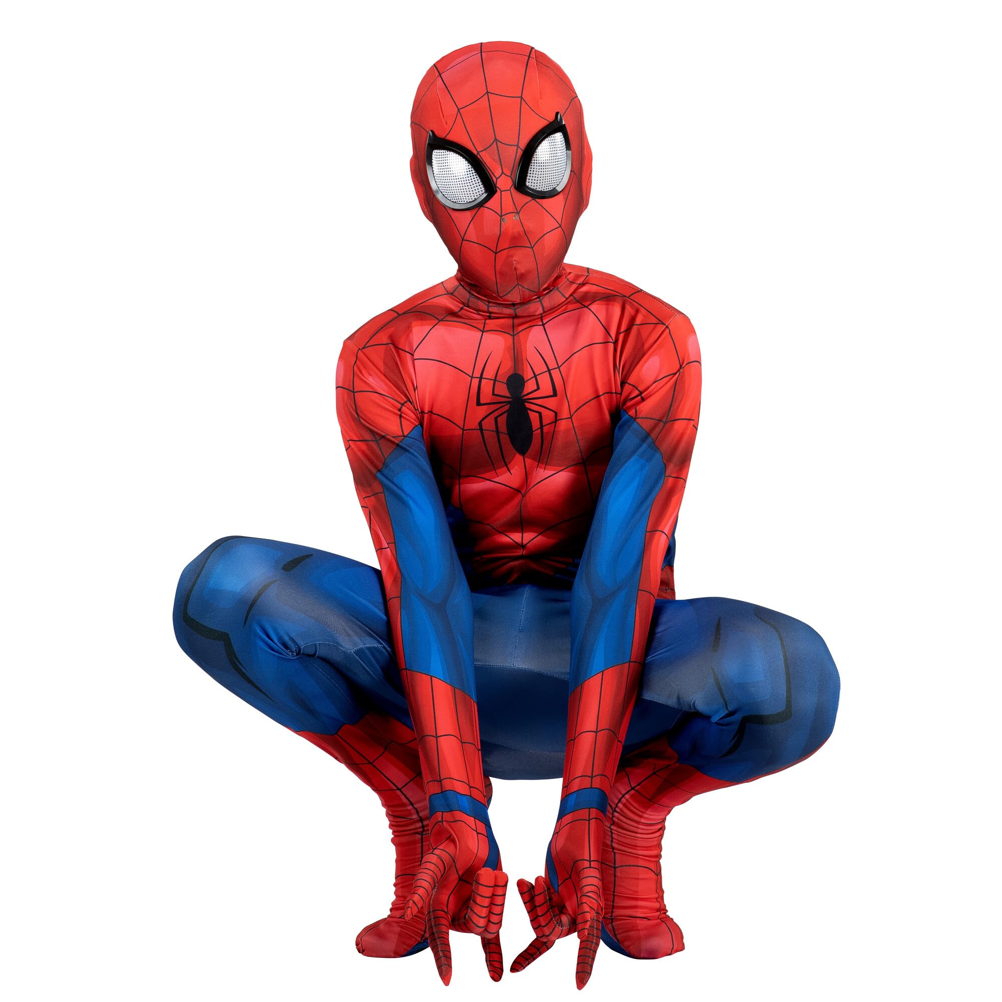 Marvel Spider-Man Official Youth Deluxe Zentai Costume - Deluxe Two-Way Stretch Spandex with Invisible Zippers and Wrist Openings for Added Convenience (S) Multi