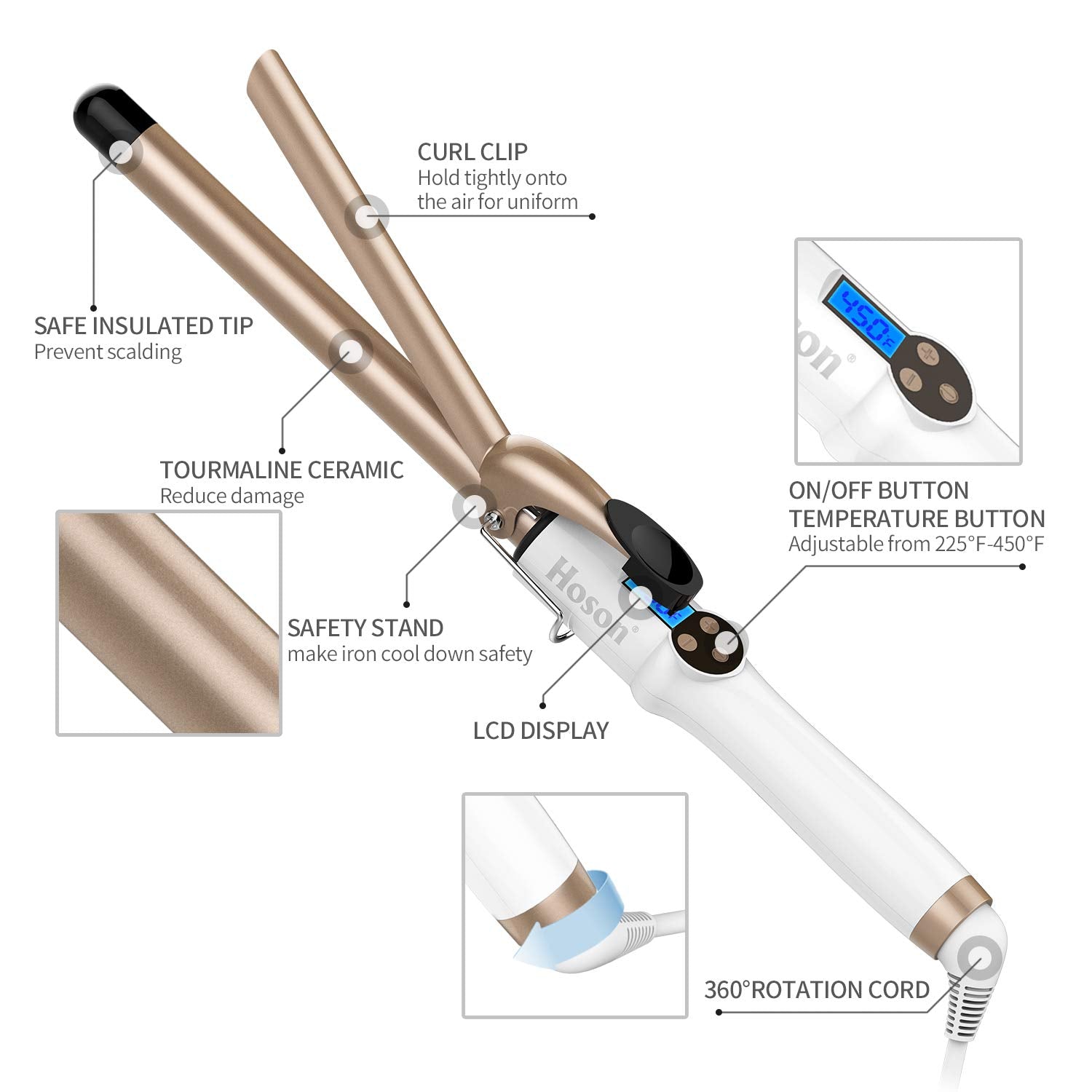 3/4 Inch Curling Iron Professional, Ceramic Tourmaline Curl Wand Barrel, Hair Curler Iron for Short Hair,Glove Include, Glove Include, Gold