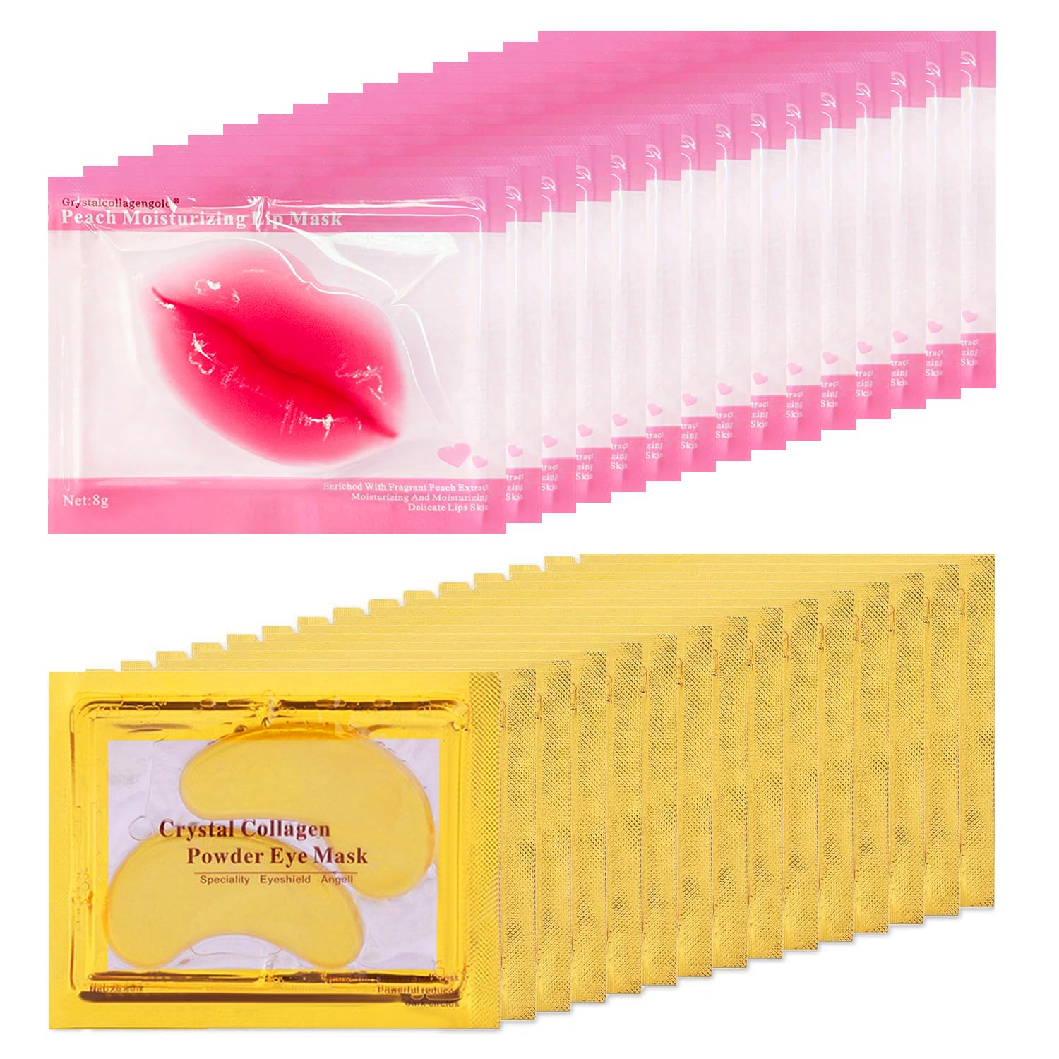 Eakroo 30 Pairs Lip Masks & Eye Masks, 24K Gold Crystal Gel Collagen Eye Patches, Under Eye Patches for Puffy Eyes, Bachelorette Party Favors, Bridesmaid Gifts, Stocking Stuffers, Skincare