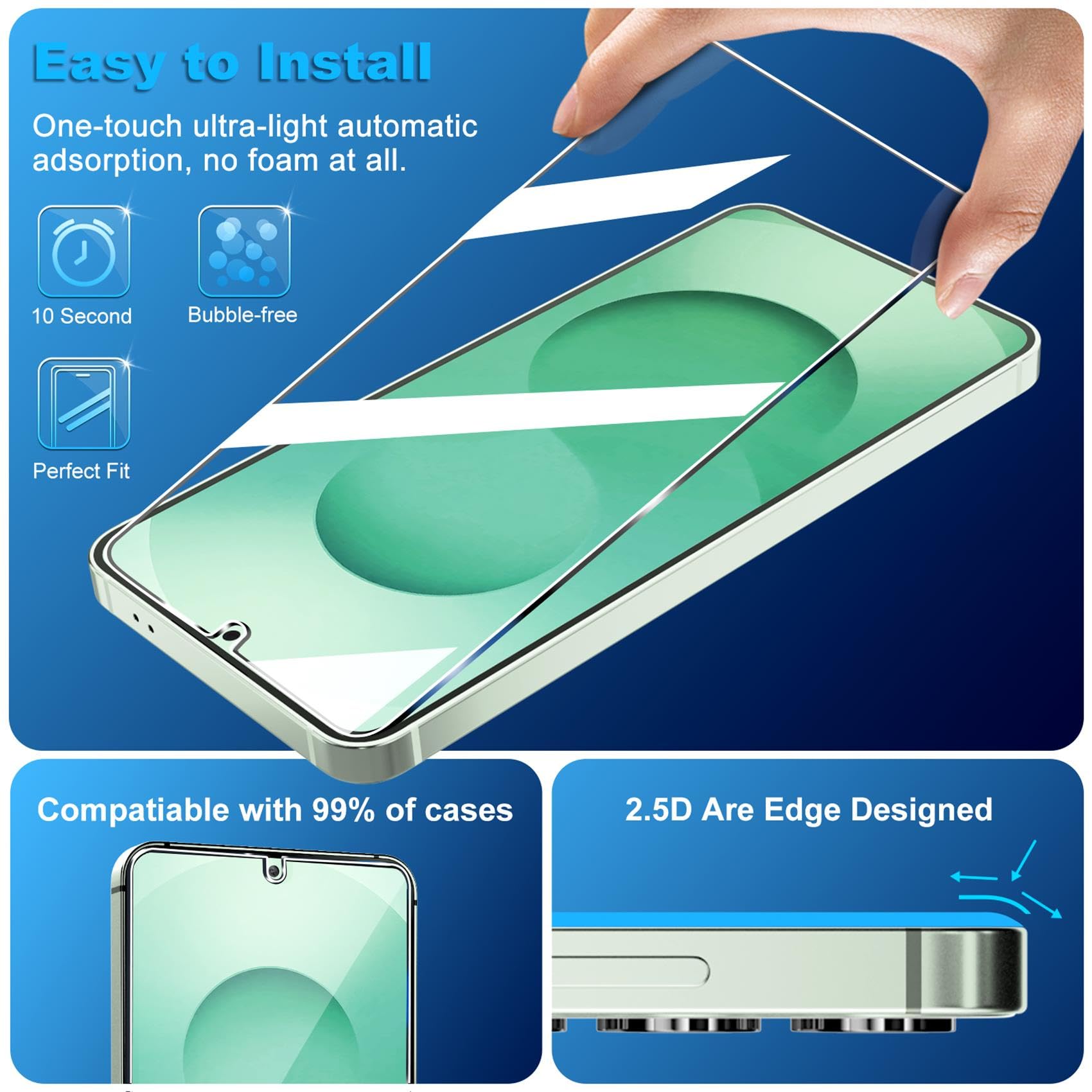 firtstnow 3 Pack Glass Screen Protector for Samsung Galaxy S25 Plus [6.7 inch] + 3 Pack Camera Lens Protector, 9H Tempered Glass, Fingerprint Unlock, HD Clear Case Friendly Anti-Scratch