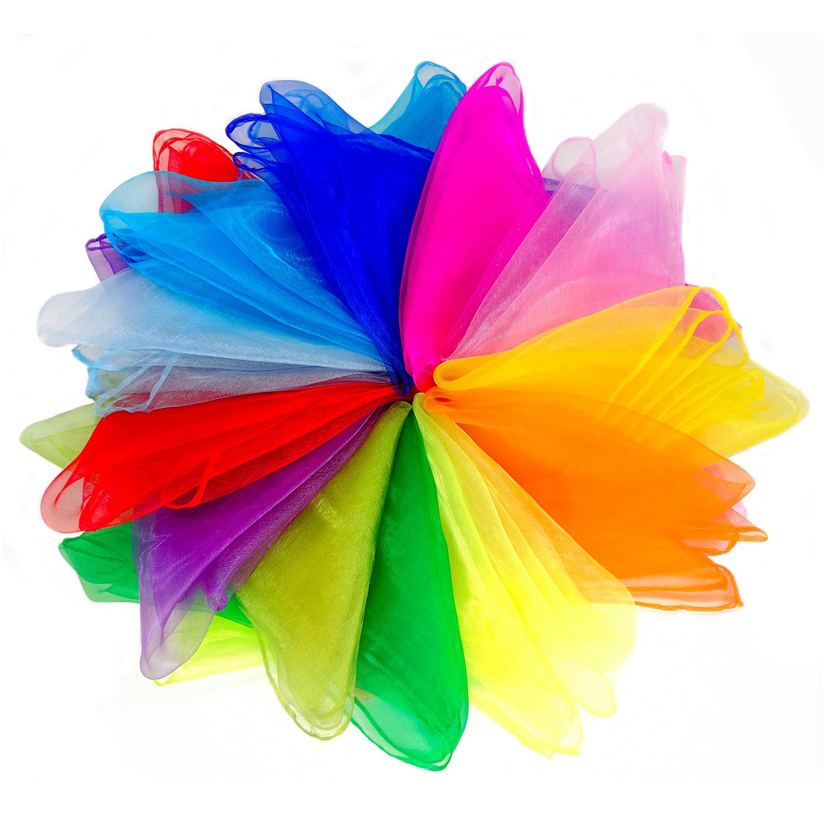 Lolakee Juggling Scarves, 12 PCS Dance Scarves for Kids Play Silk Scarve for Toddlers Children Movement Music Scarf Magic Tricks Performance Props Accessories Rhythm Band Scarfs 12colors 24 inches