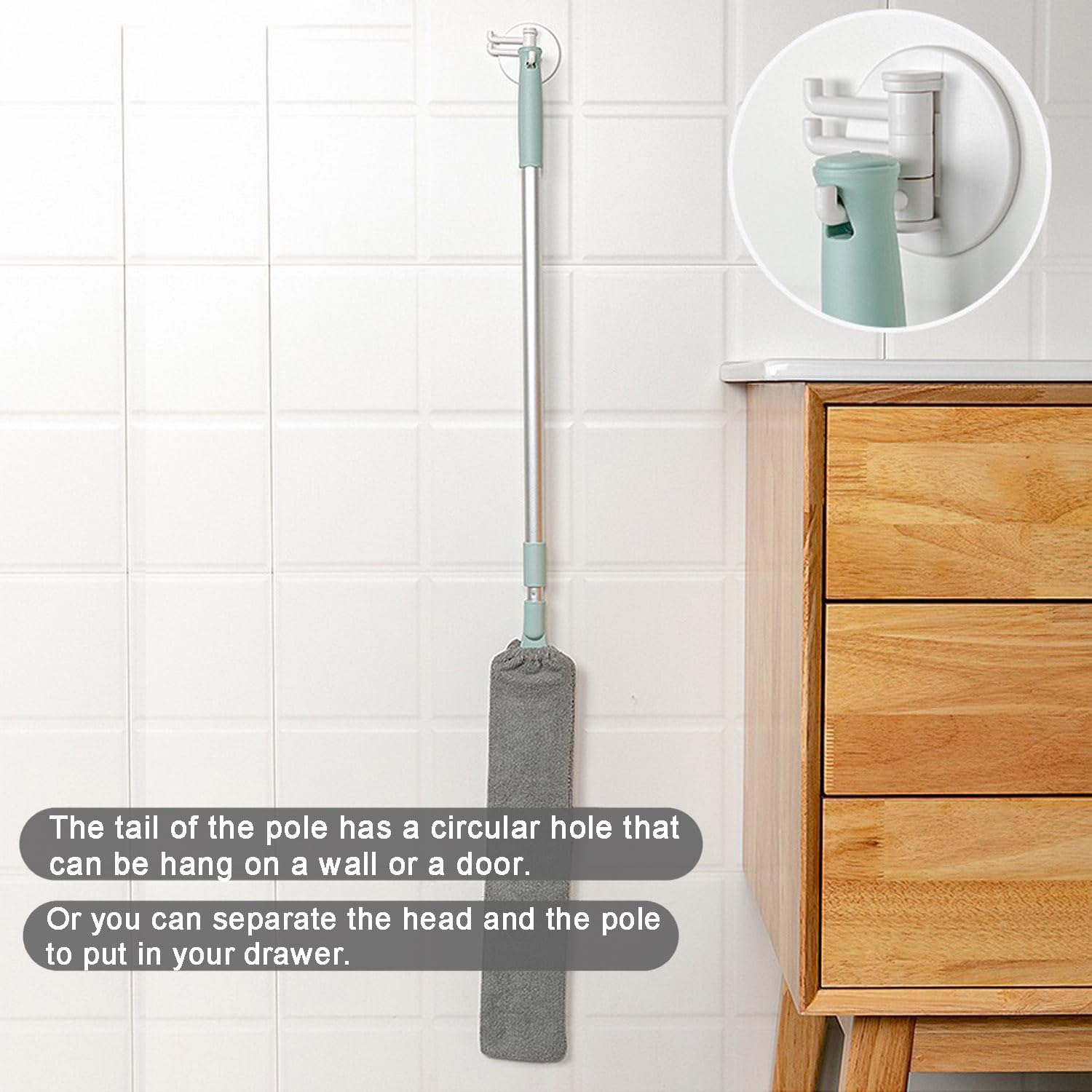 Dust Brush Under Appliance Microfiber Duster with Extension Pole (40 to 55 inches) Bendable, Washable, Extendable Gap Dusters for Sofa Bed Fridge Furniture Bottom - Wet or Dry