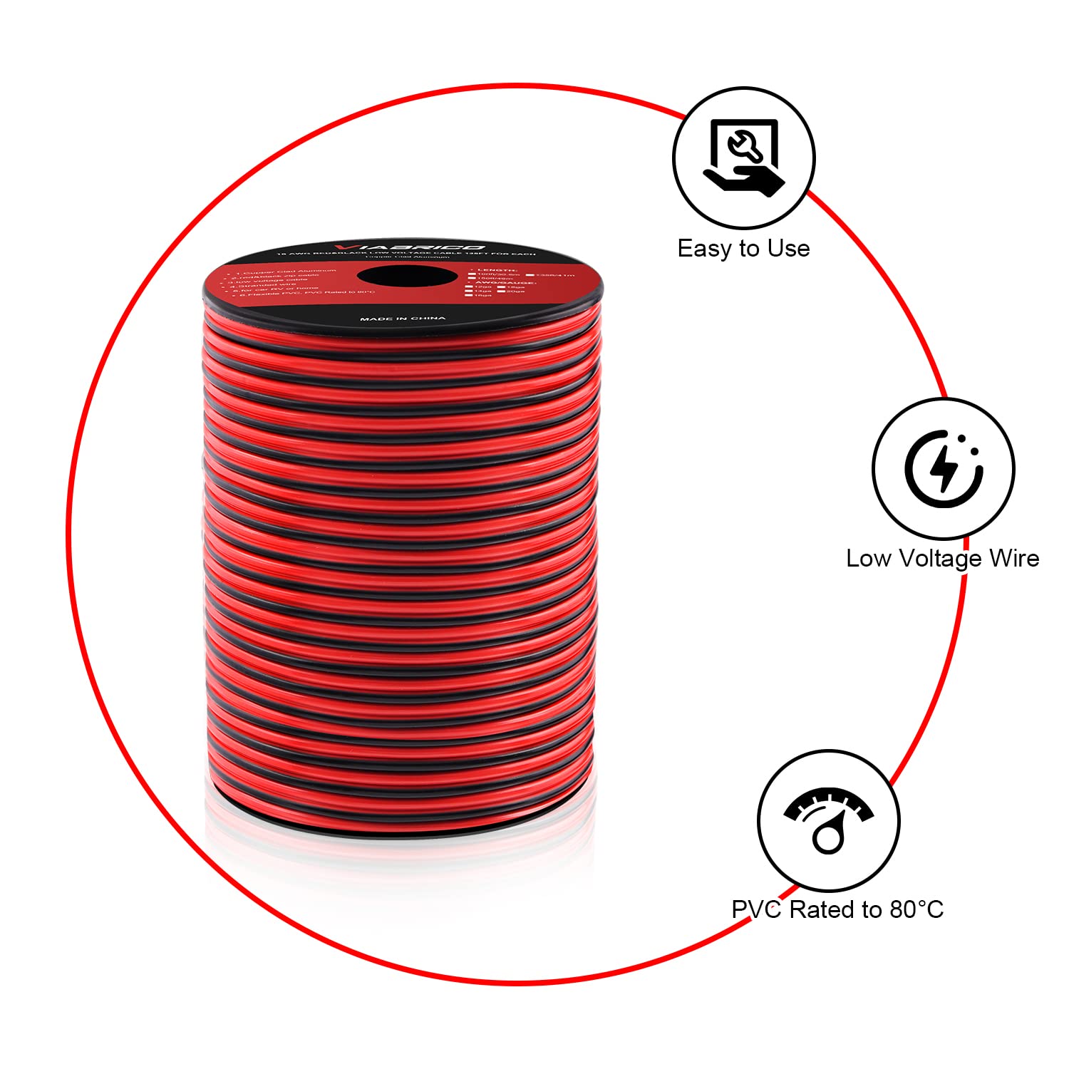 VIABRICO 16 Gauge Wire, 16AWG Automotive Wire Electrical Wire 100FT 2 Conductor Red Black 12V/24V DC Cable LED Strips Extension for Light RC Car Speaker